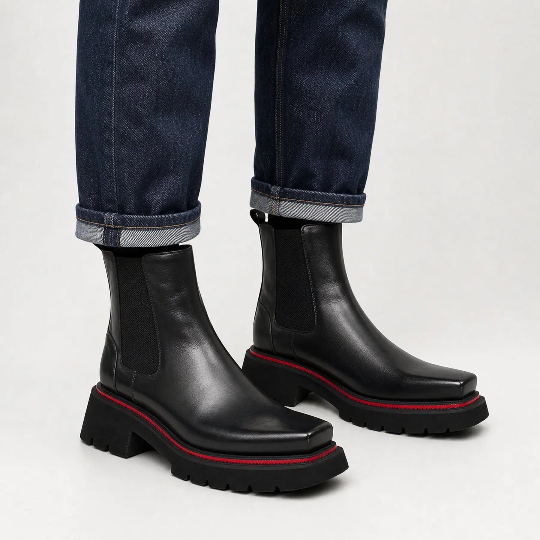 Black Lug-Sole Chelsea Boots for Men