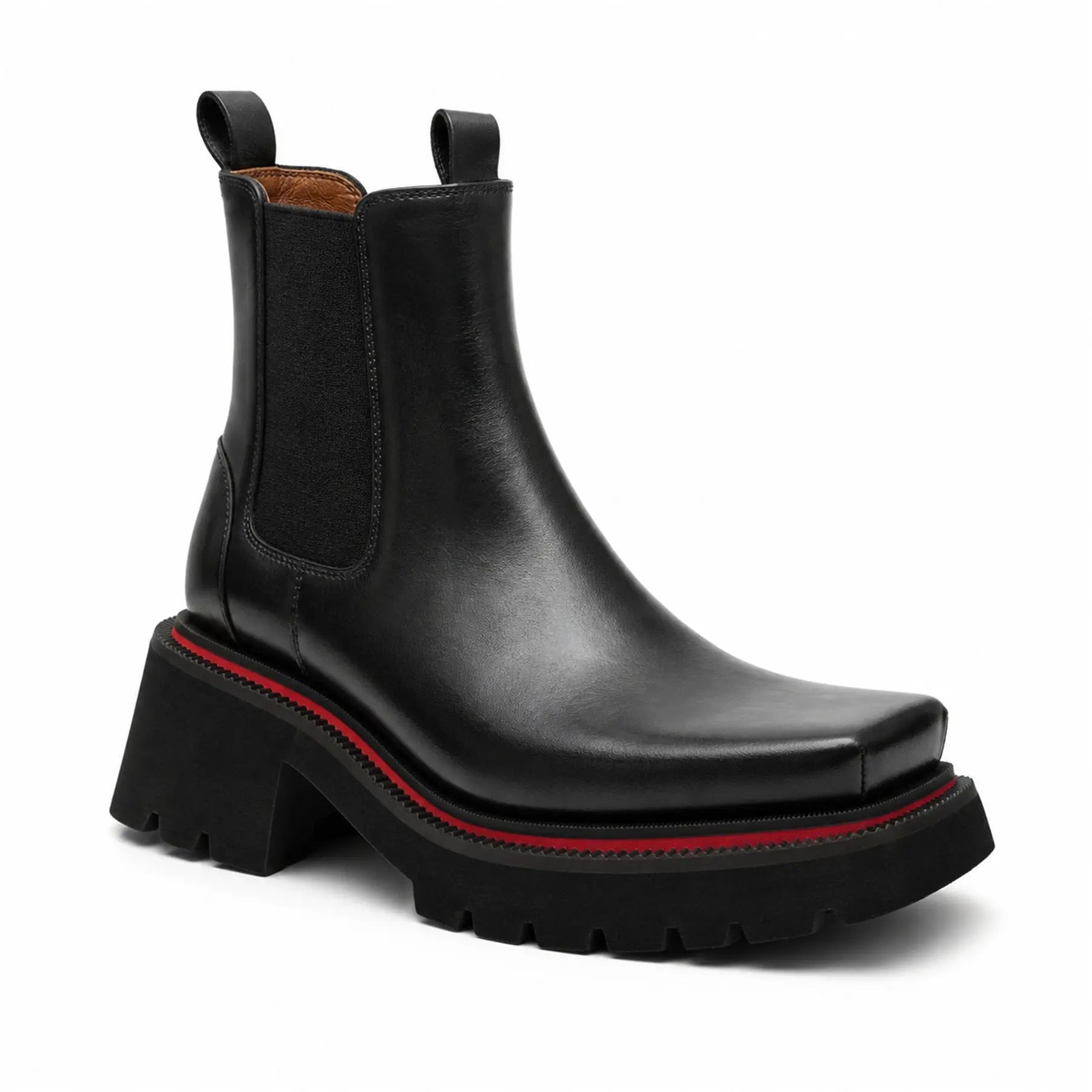 Black Lug-Sole Chelsea Boots for Men