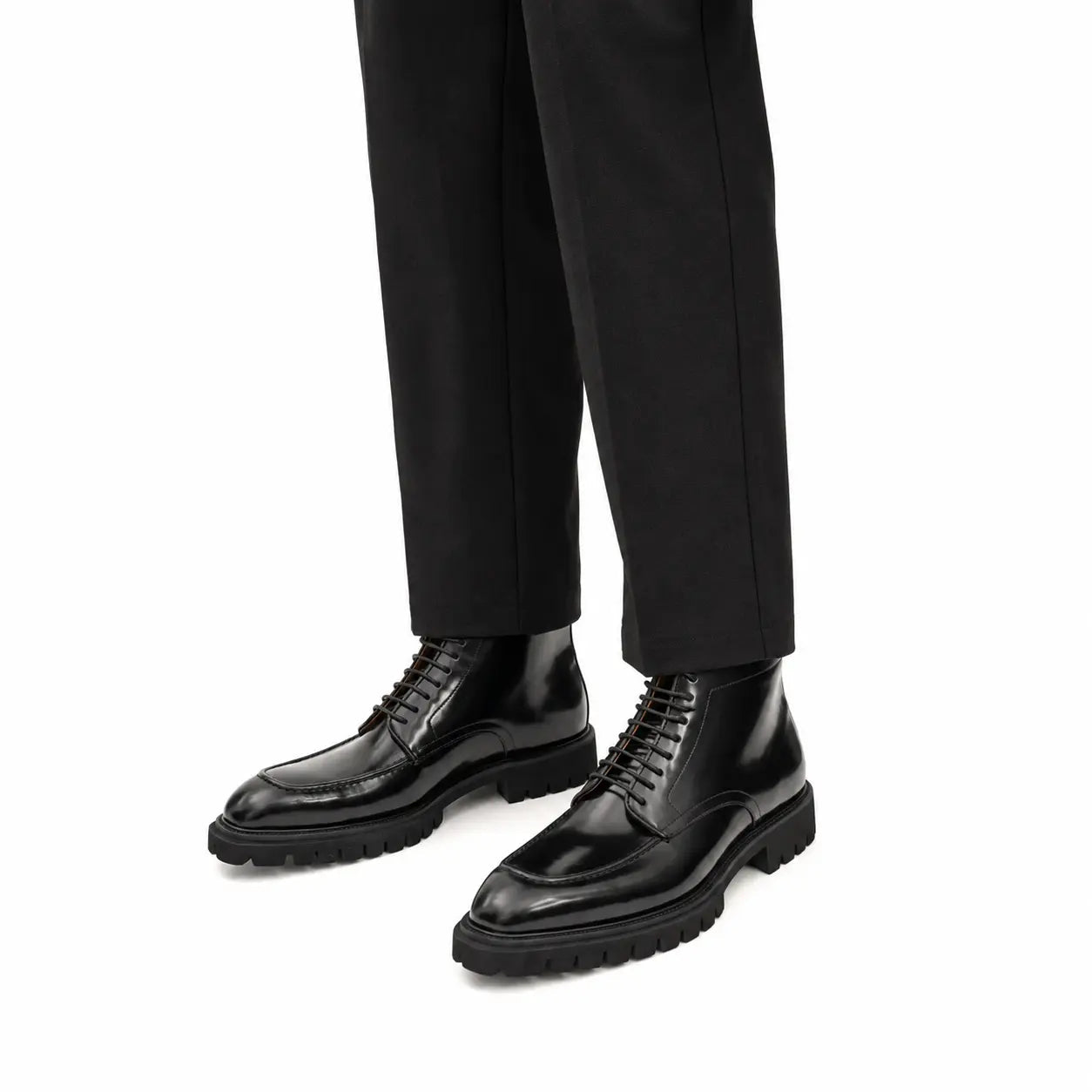 Black Lug Sole Moc-Toe Boot