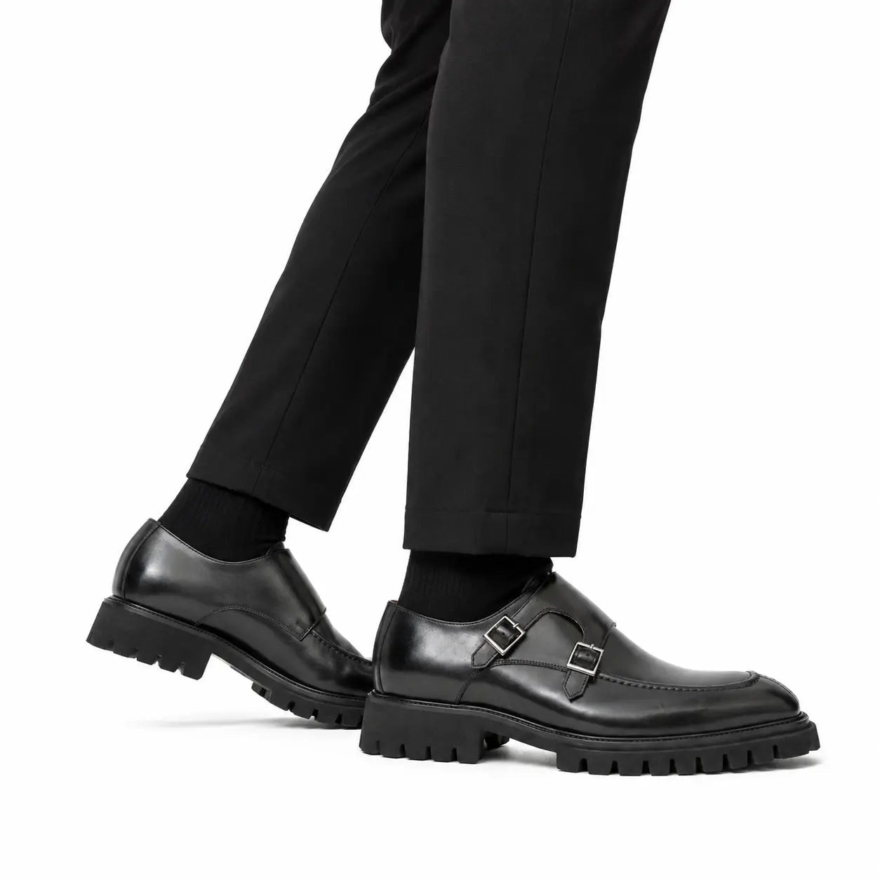 Black Lug Sole Monk Derby