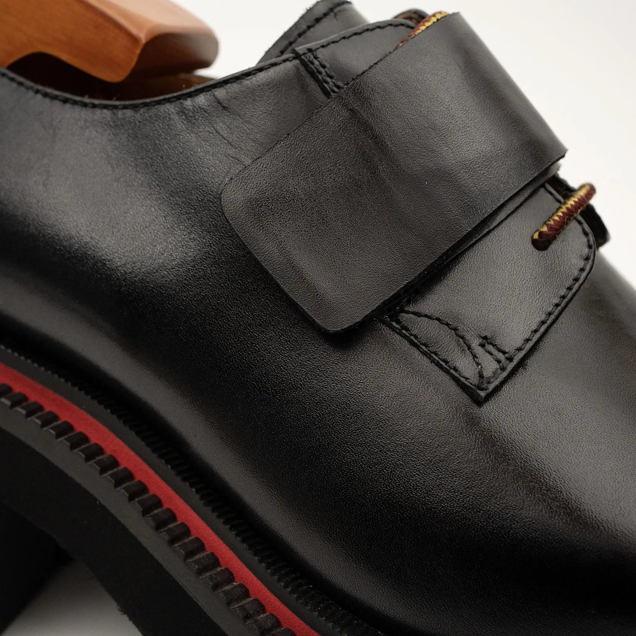 Black Lug-Sole Strap Shoes for Men