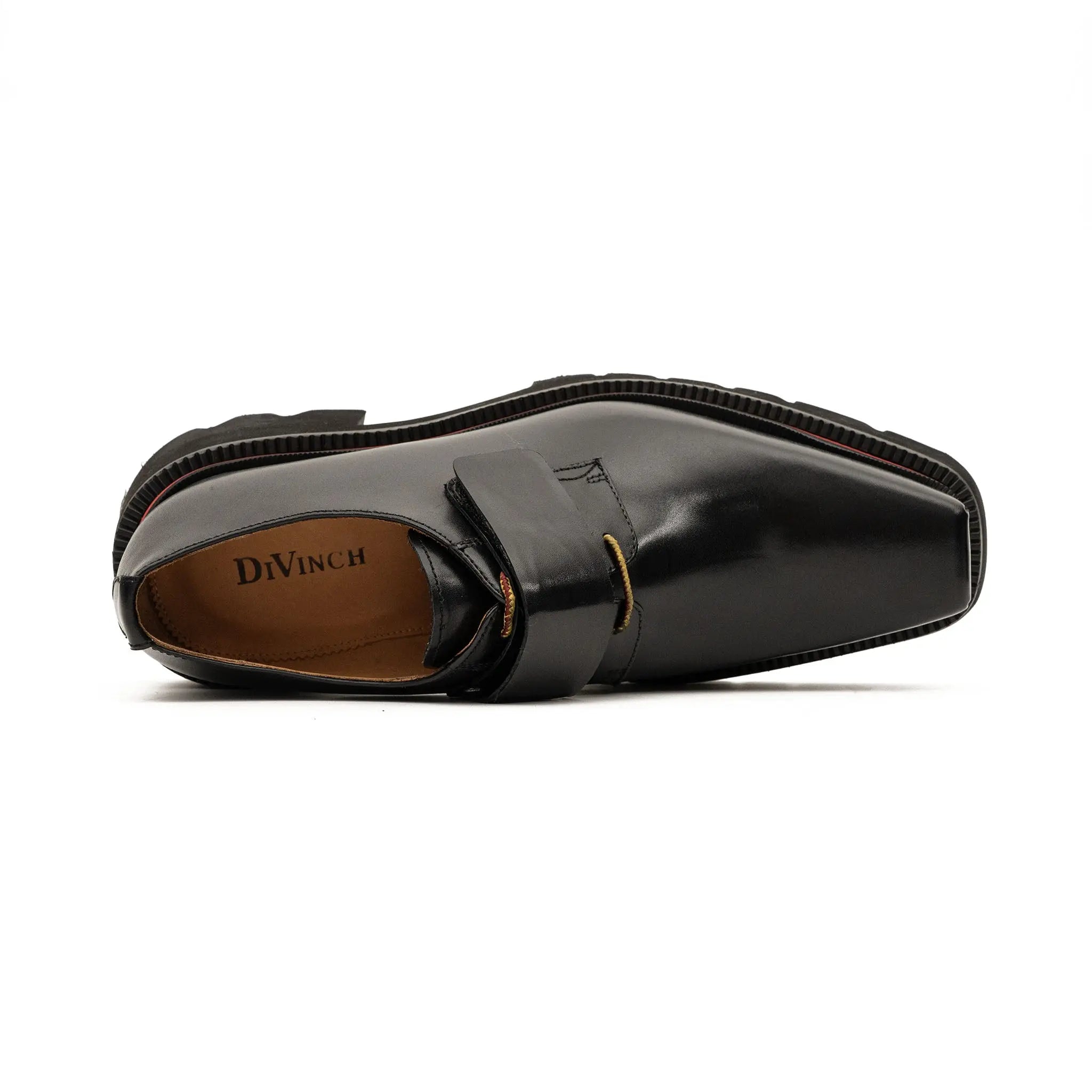 Black Lug-Sole Strap Shoes for Men