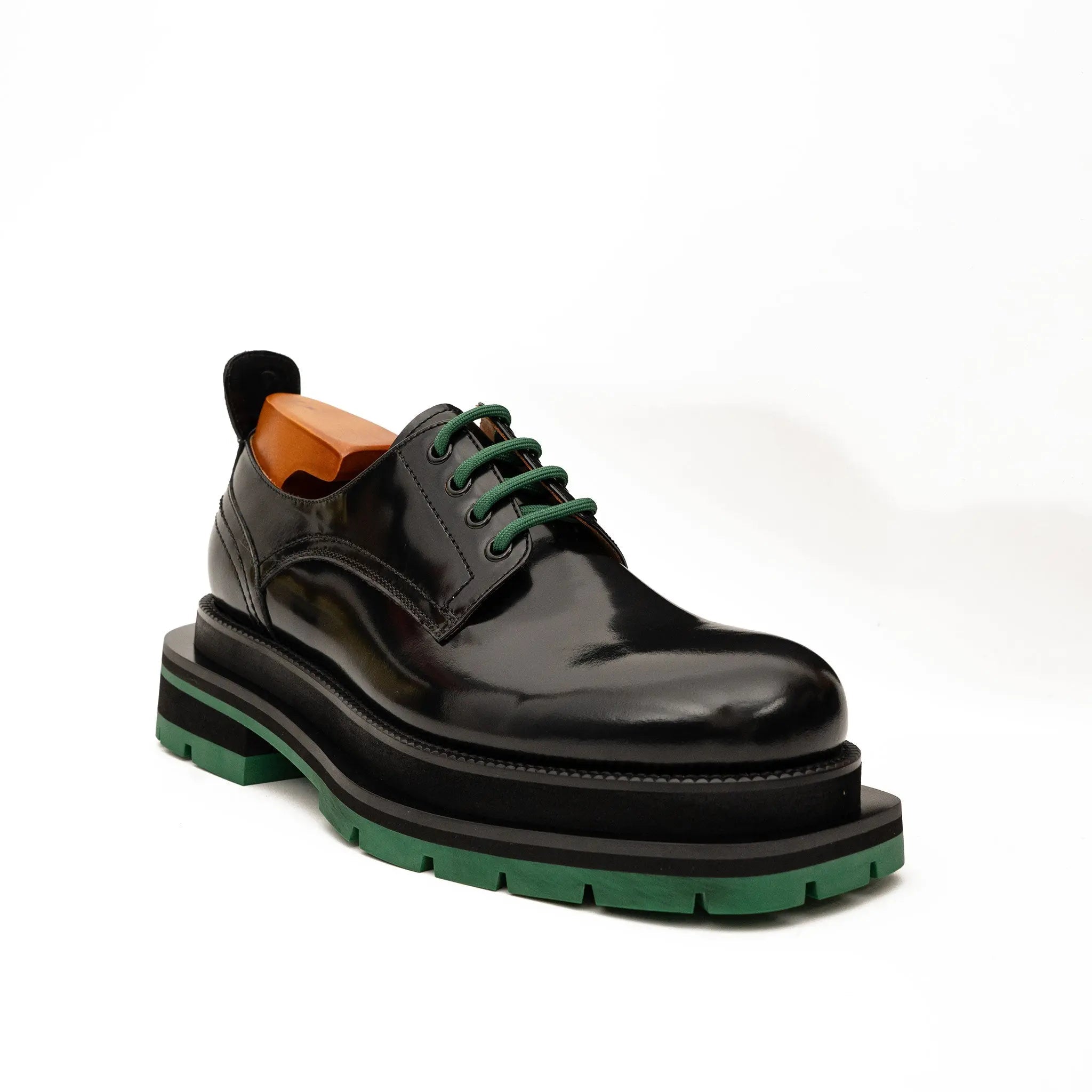 Black Patent Derby with Green Laces