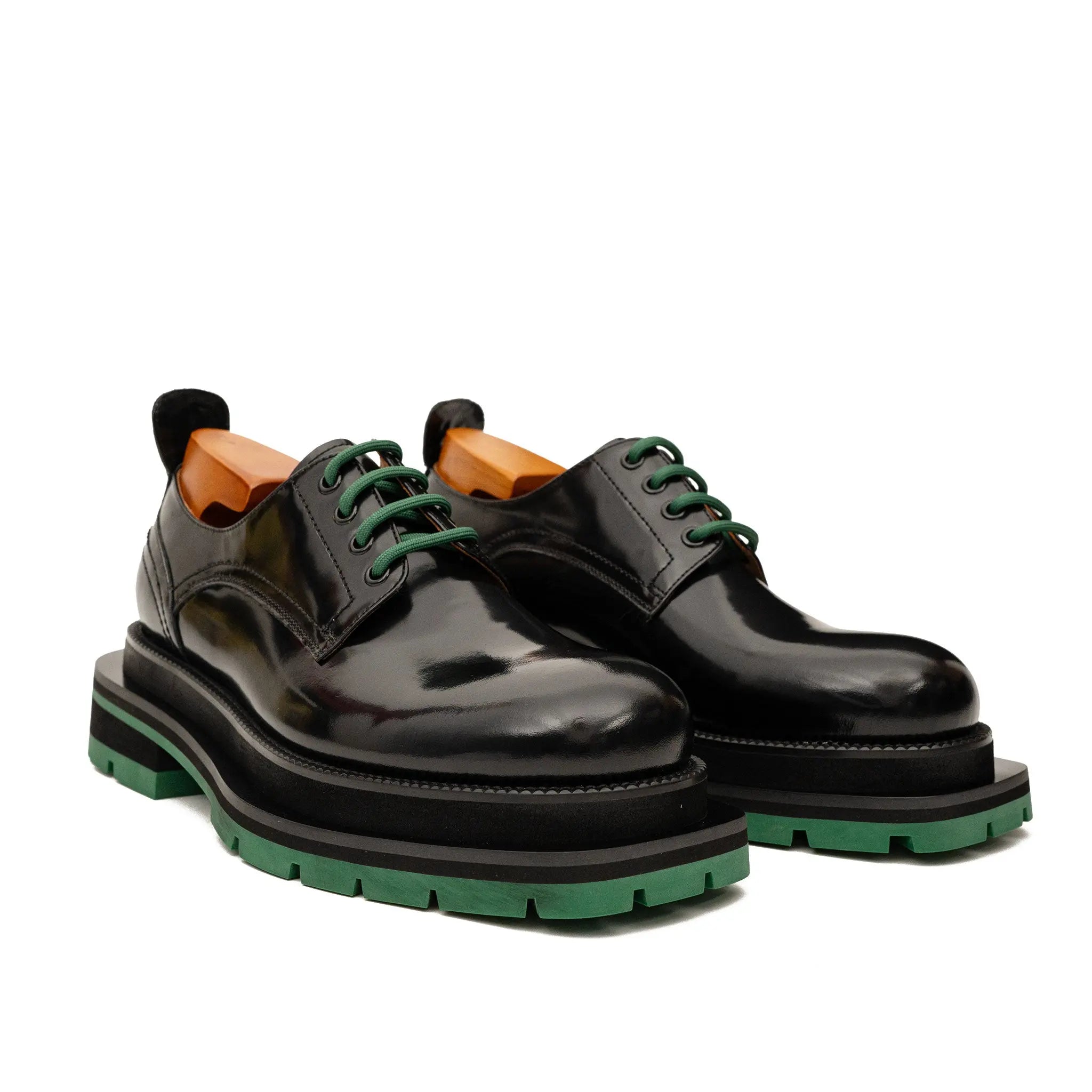 Black Patent Derby with Green Laces