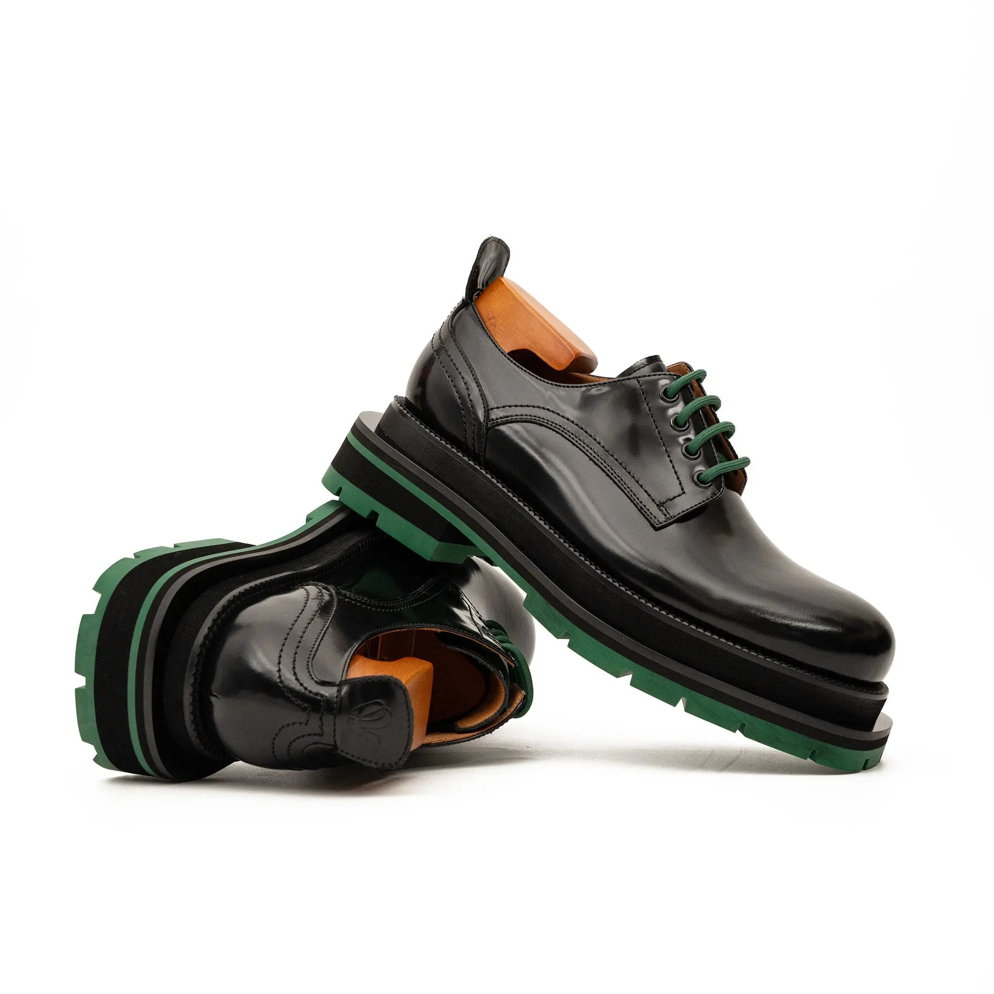 Black Patent Derby with Green Laces