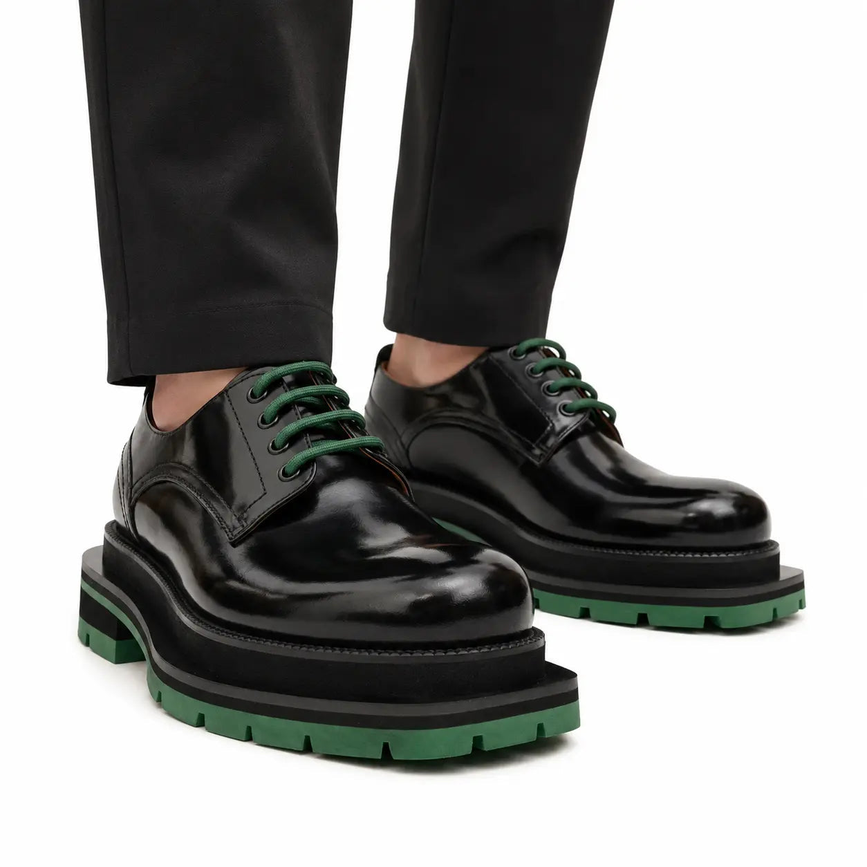 Black Patent Derby with Green Laces