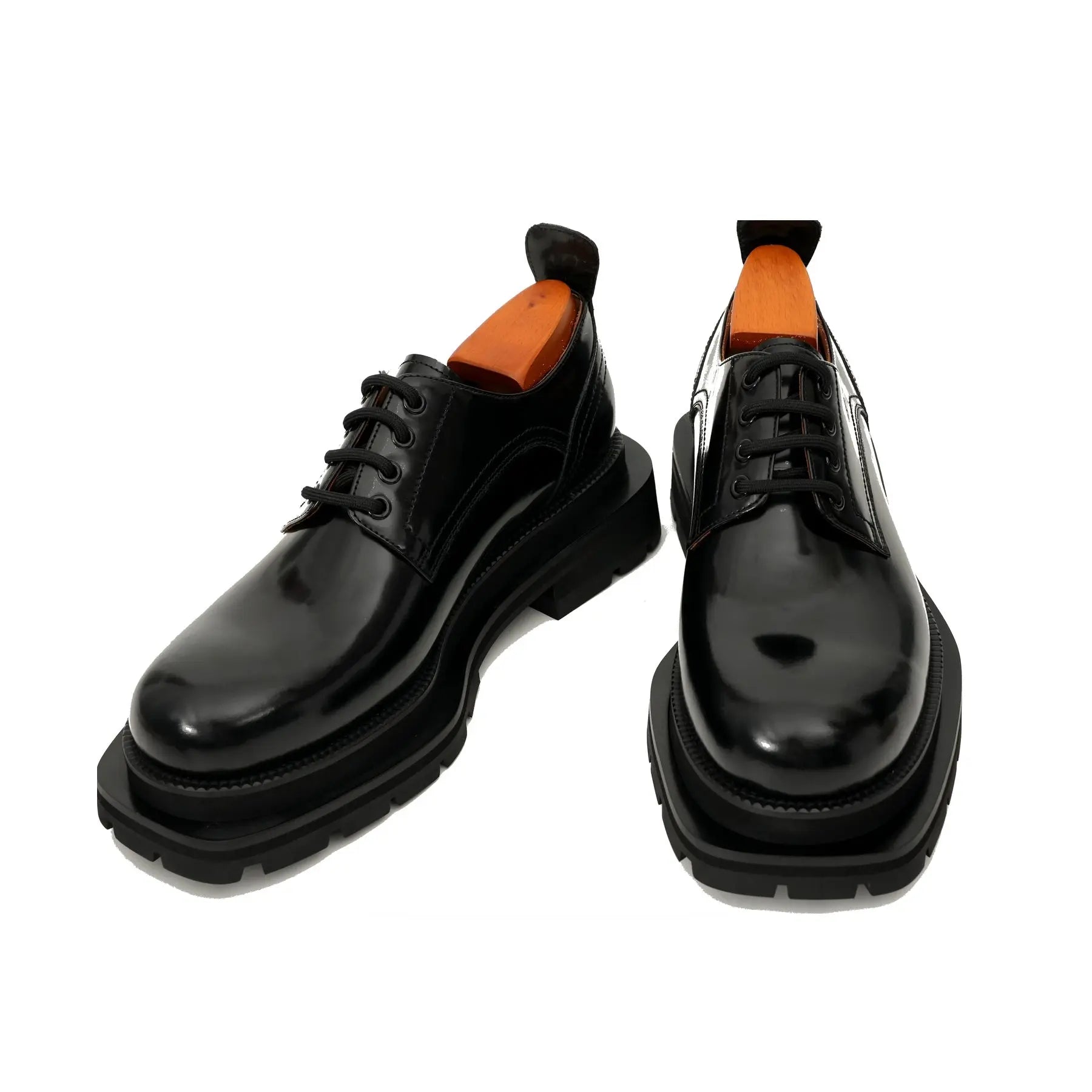 Black Polished Lug Sole Derby Shoes