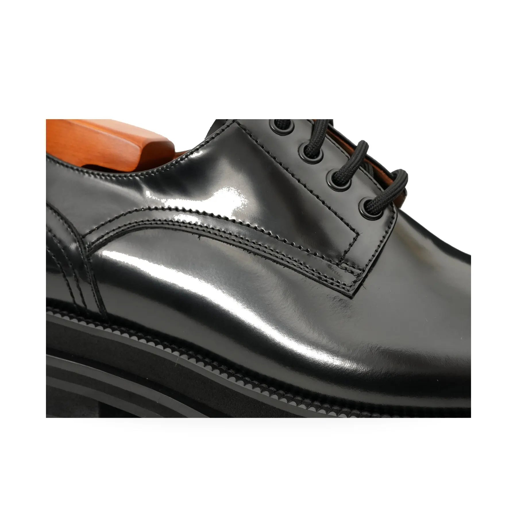 Black Polished Lug Sole Derby Shoes