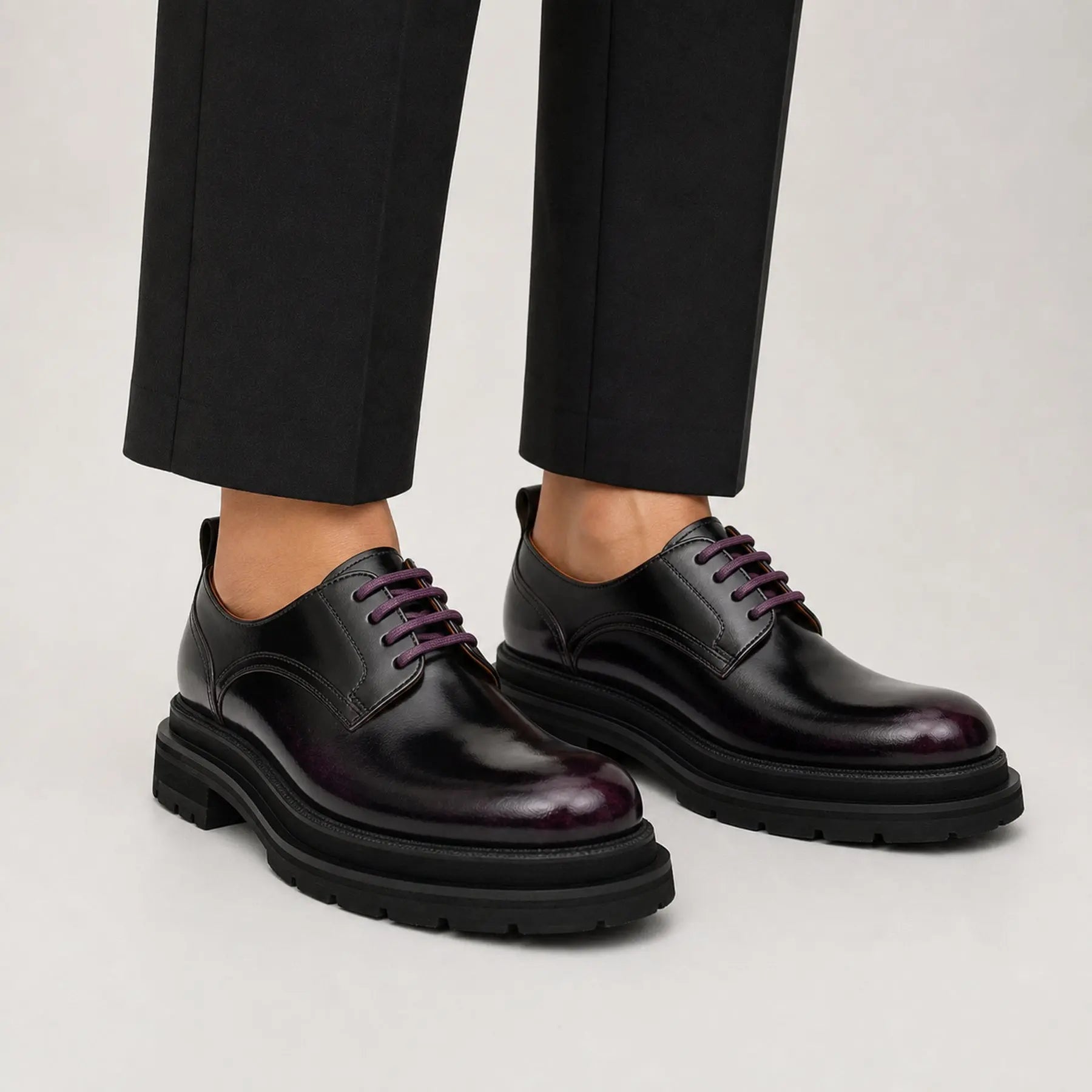 Black Purple Lug-Sole Derby Shoes