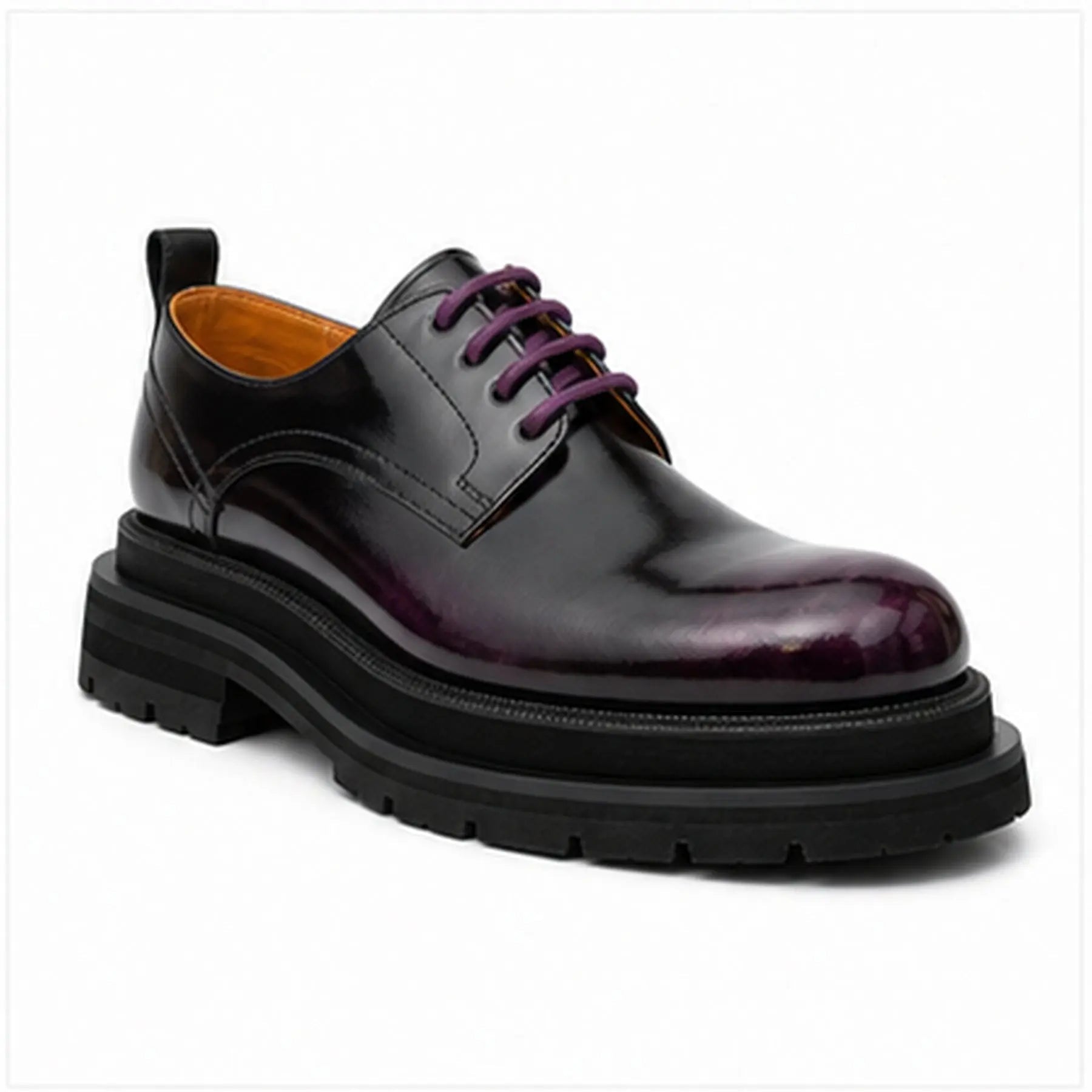 Black Purple Lug-Sole Derby Shoes
