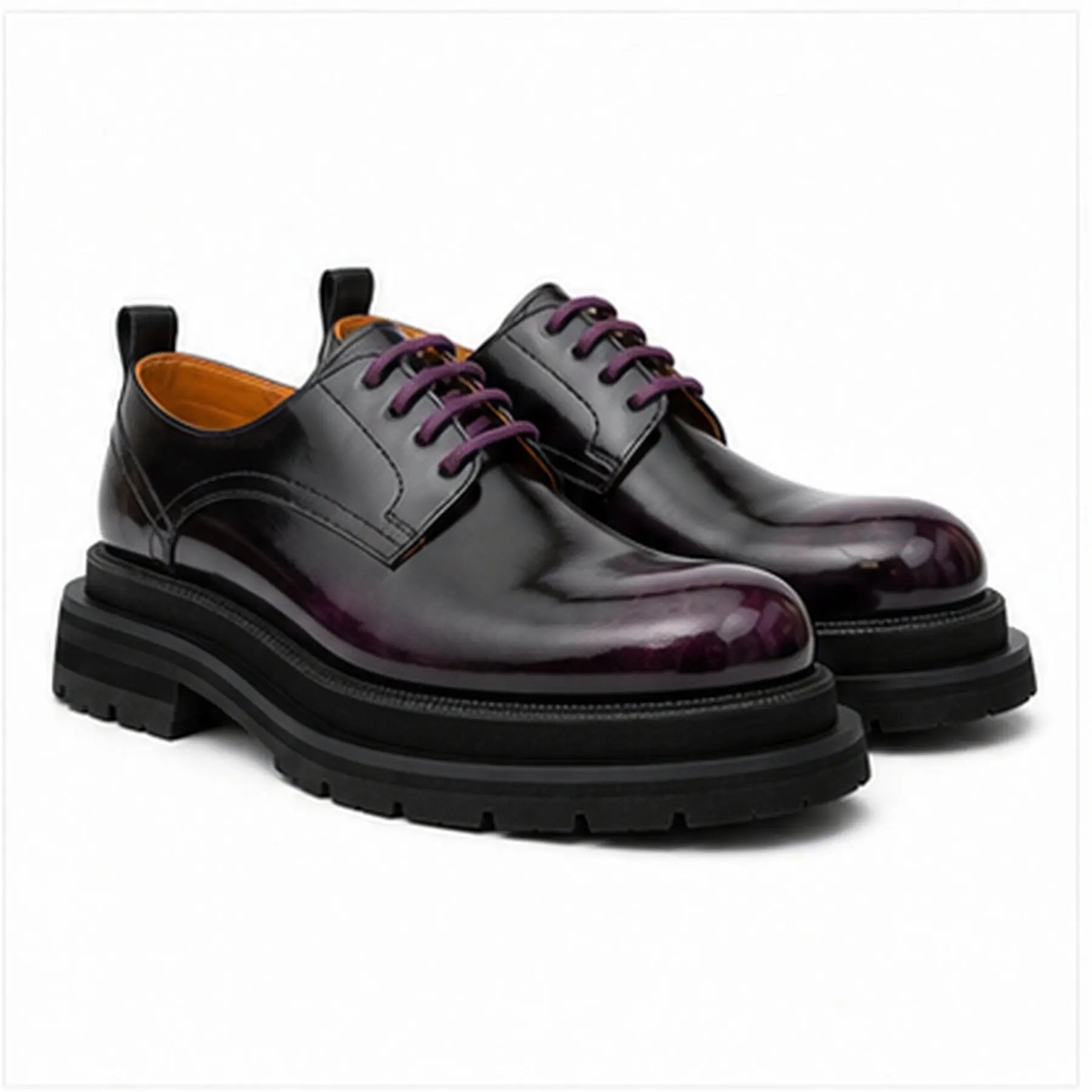 Black Purple Lug-Sole Derby Shoes