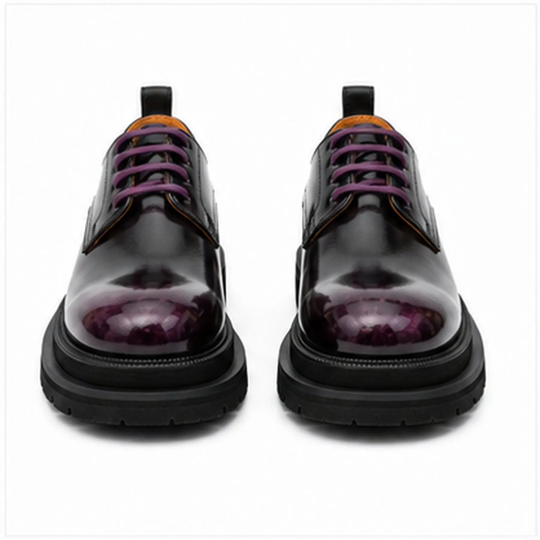 Black Purple Lug-Sole Derby Shoes