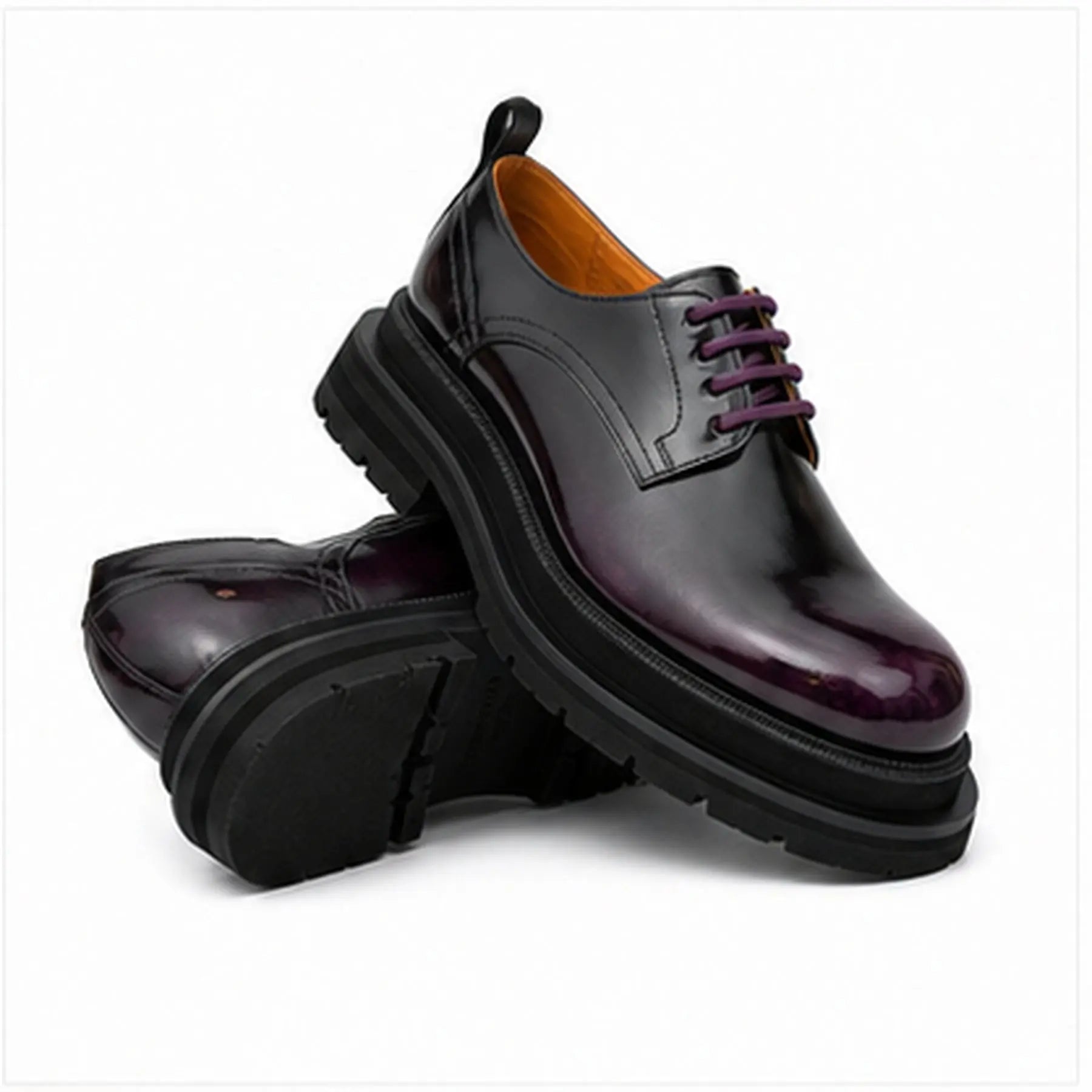 Black Purple Lug-Sole Derby Shoes
