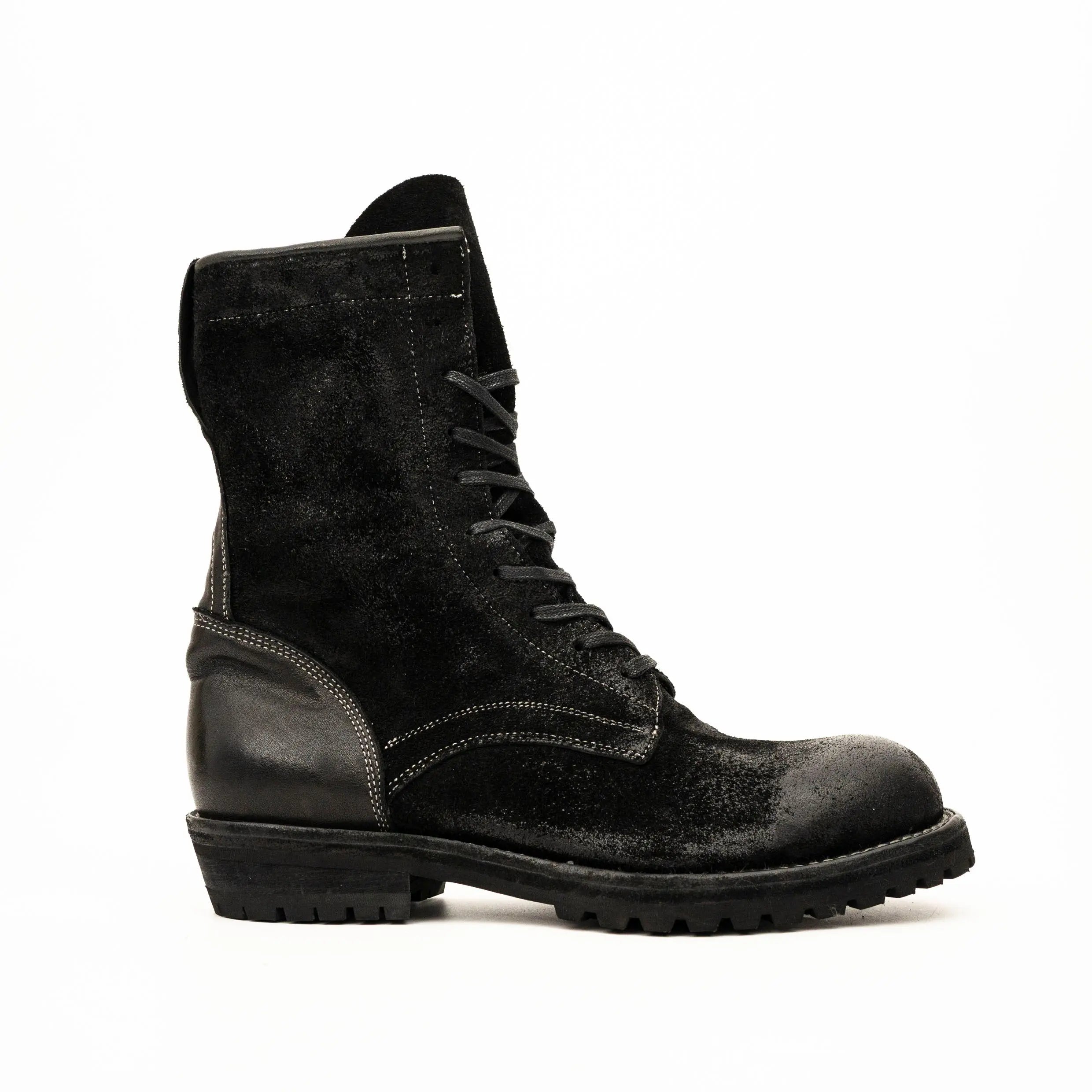 Black Suede Lace-Up Combat Boots