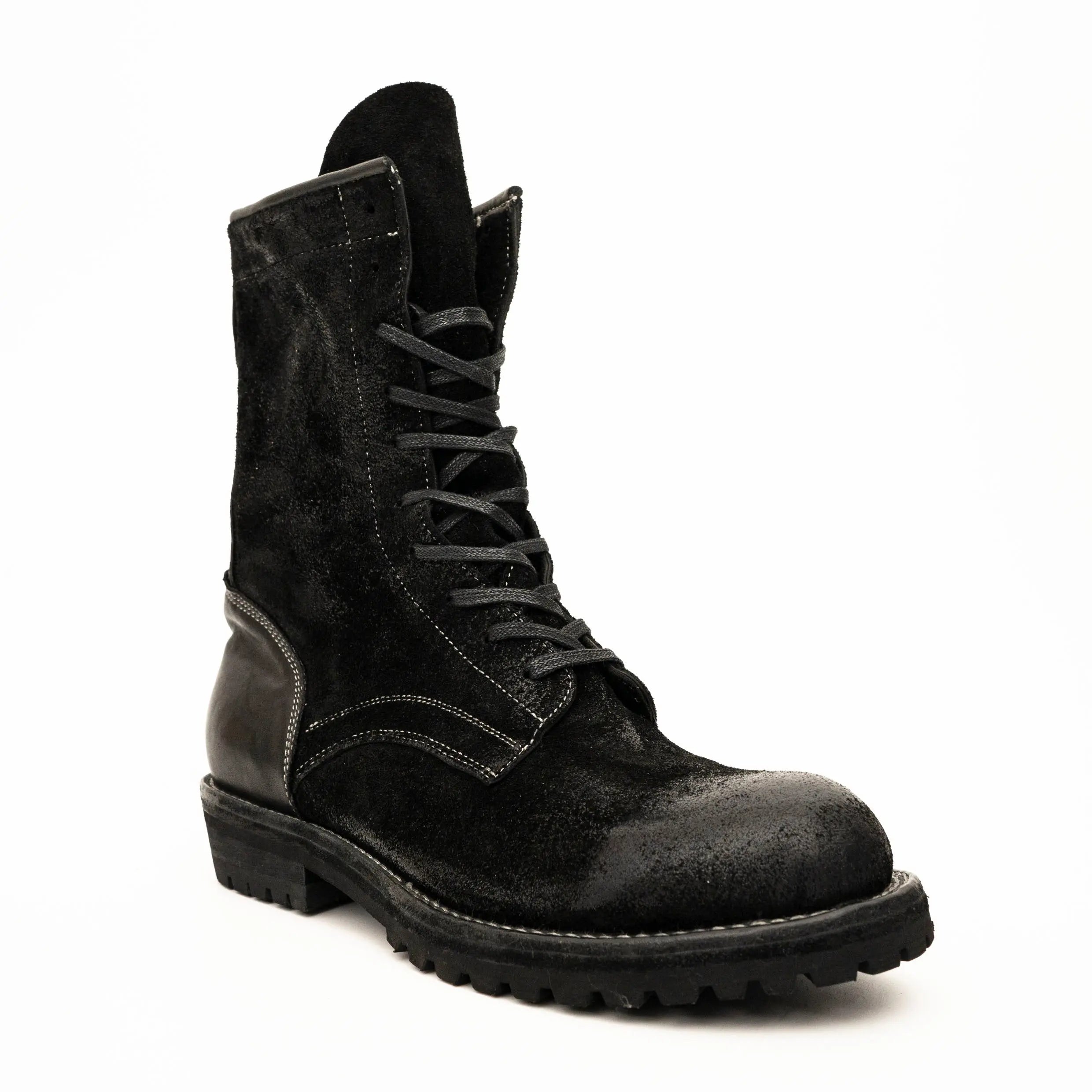 Black Suede Lace-Up Combat Boots