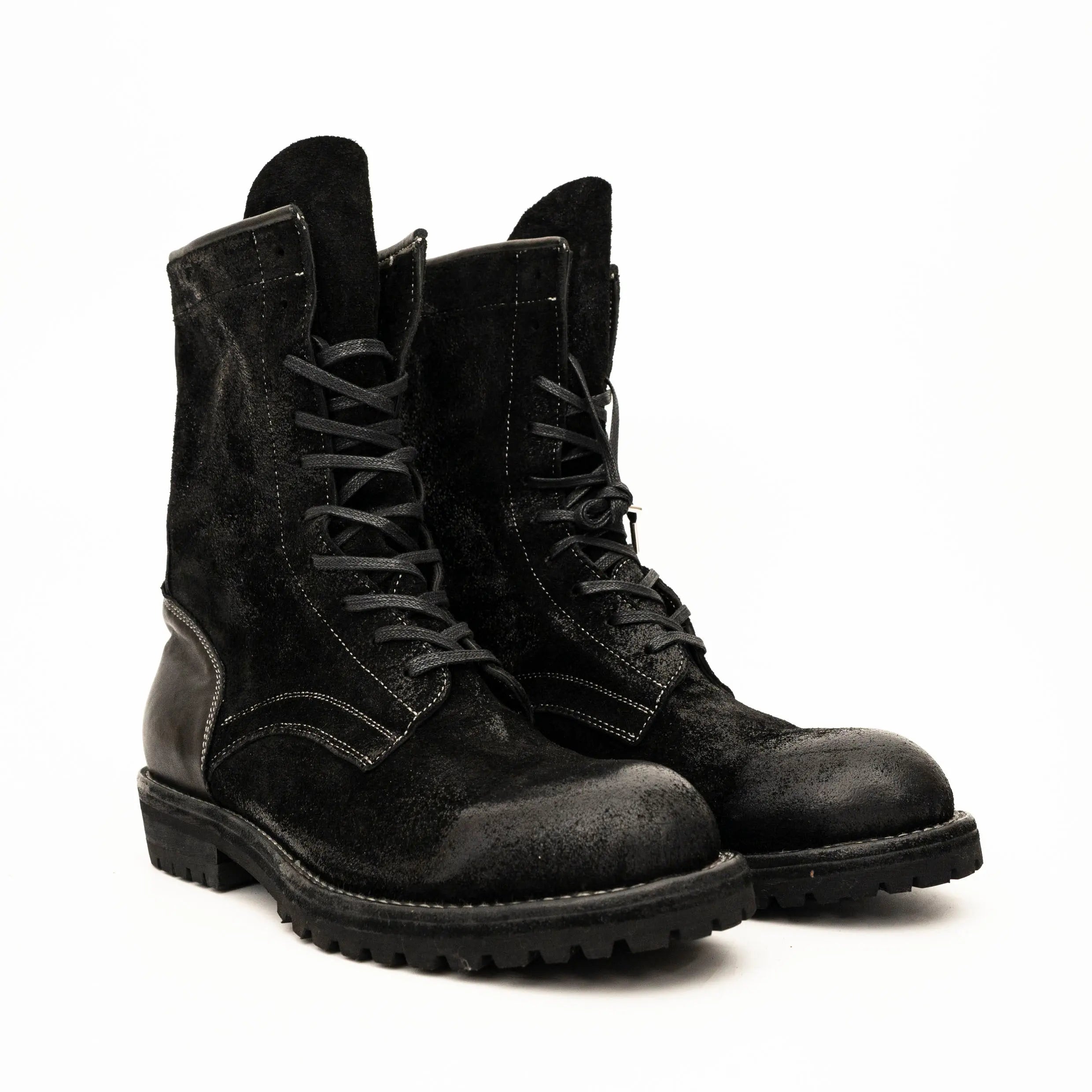 Black Suede Lace-Up Combat Boots