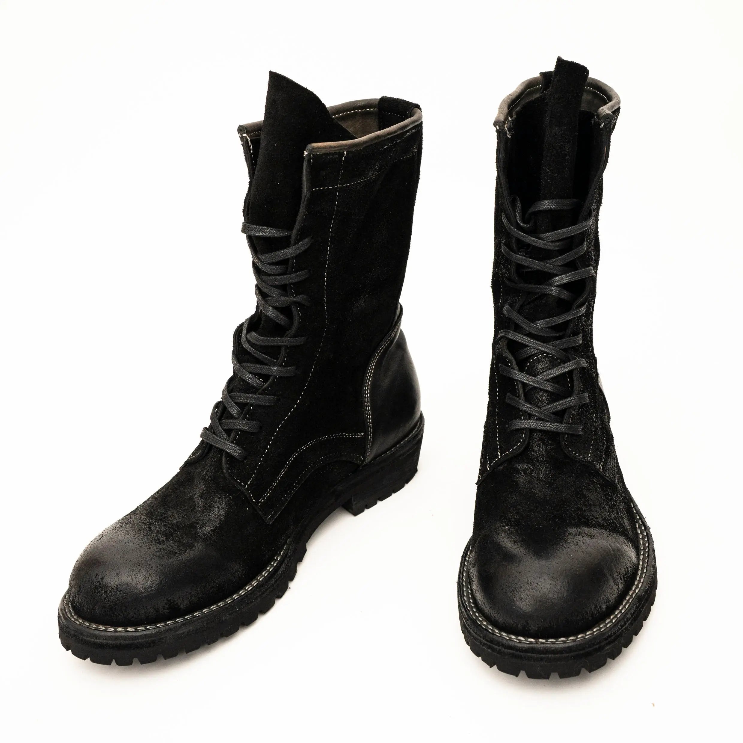 Black Suede Lace-Up Combat Boots