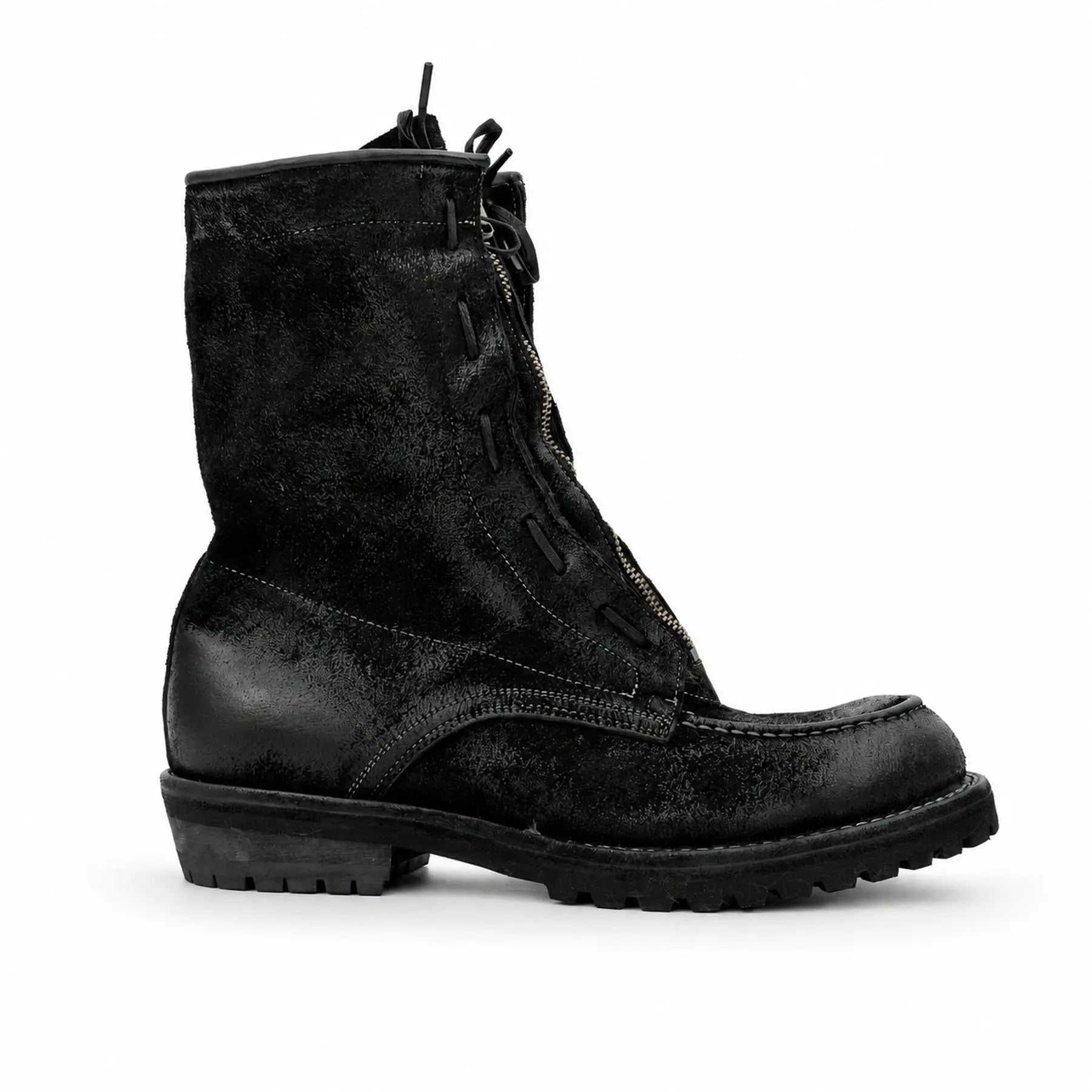 Black Textured Zip Lace-Up Boots