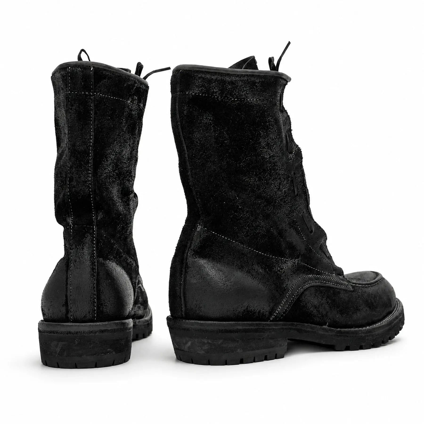 Black Textured Zip Lace-Up Boots