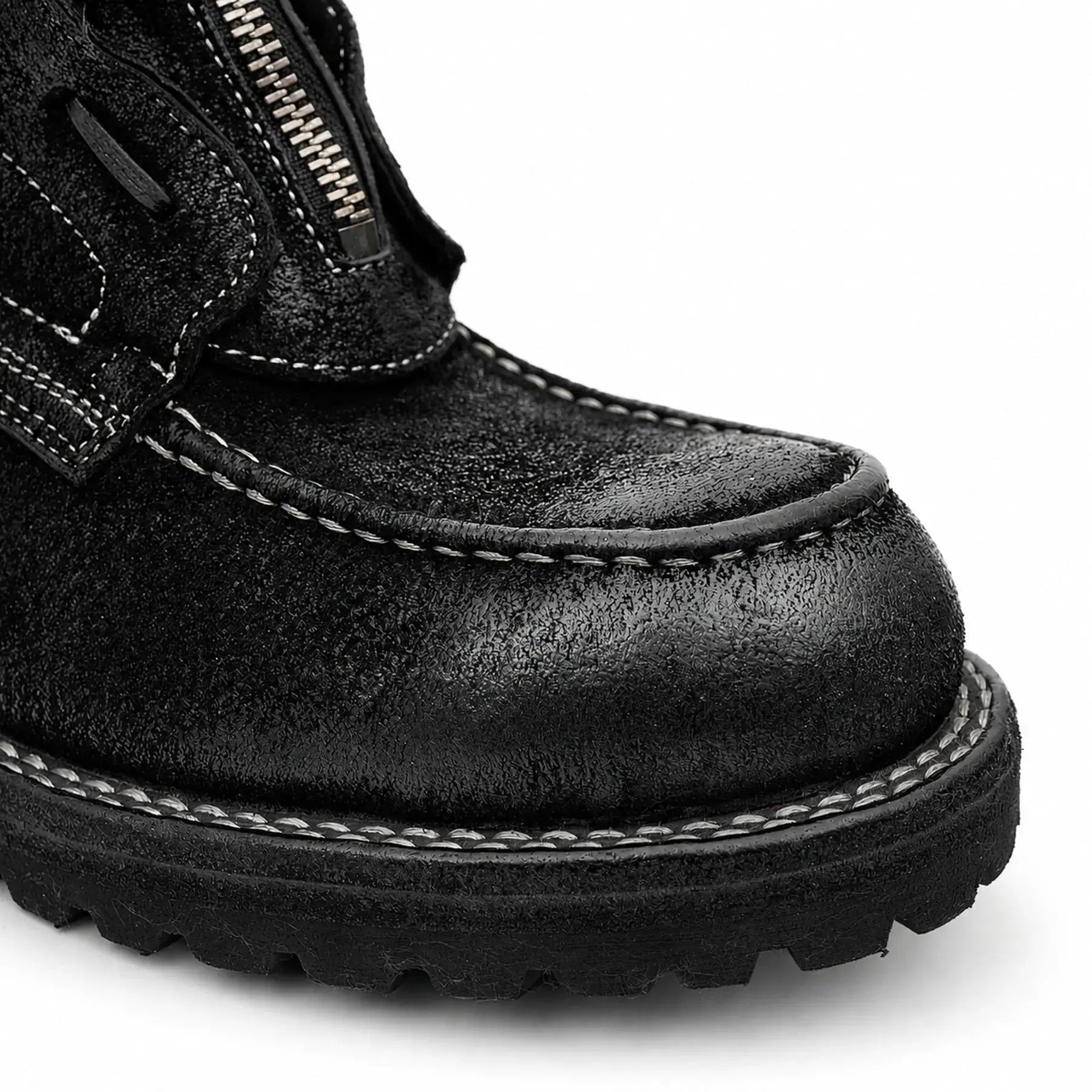Black Textured Zip Lace-Up Boots