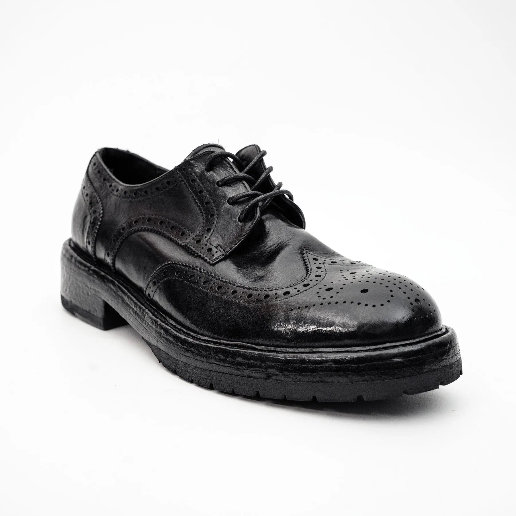 Black Washed Leather Brogue Derby