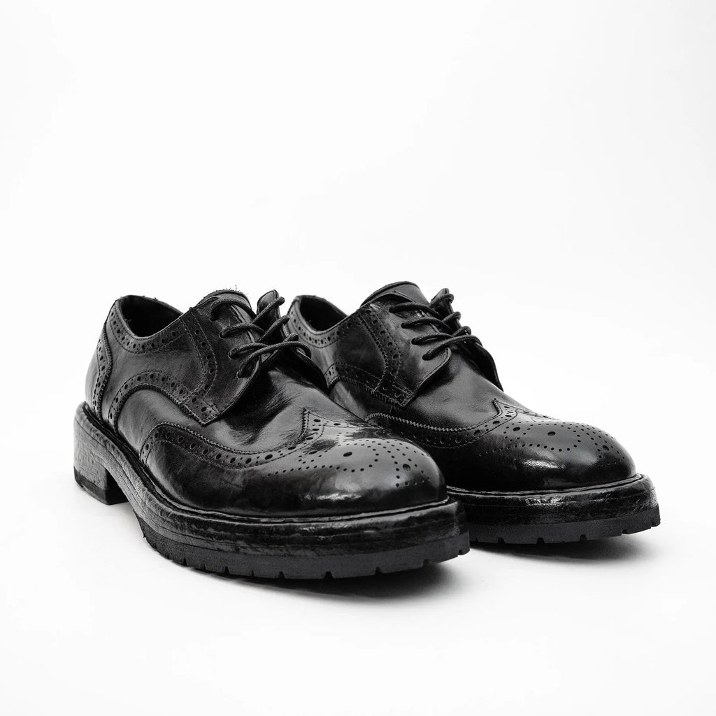 Black Washed Leather Brogue Derby