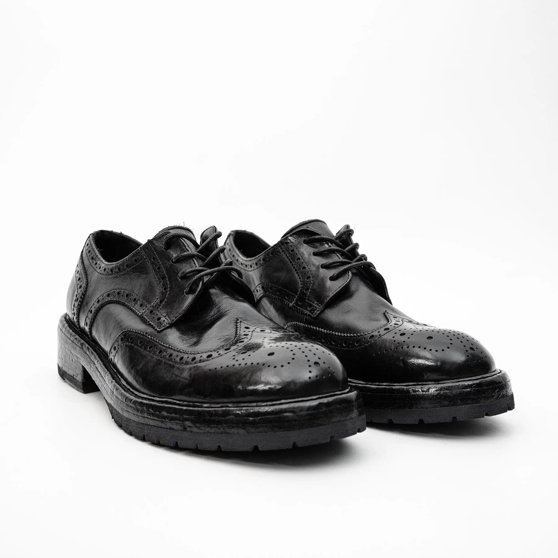 Black Washed Leather Brogue Derby