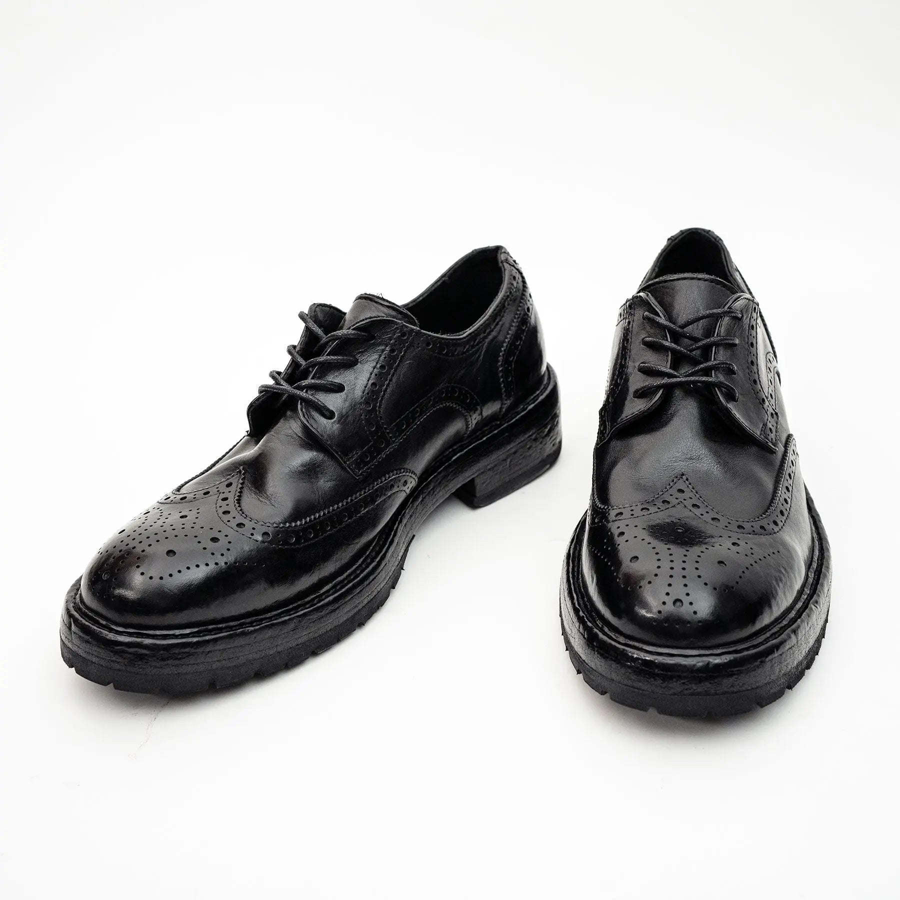 Black Washed Leather Brogue Derby