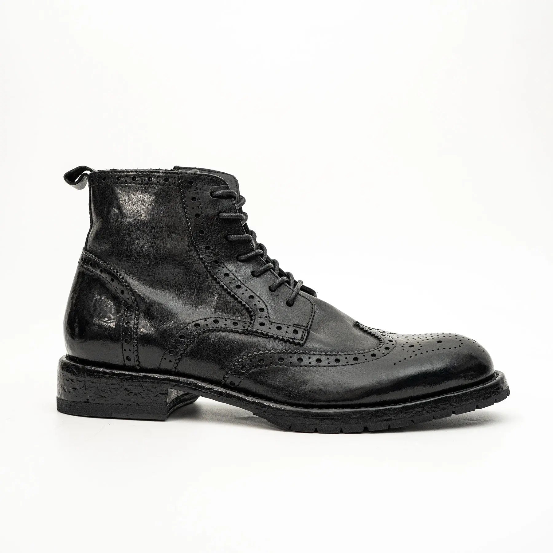 Black Washed Leather Brogue Martin Boot