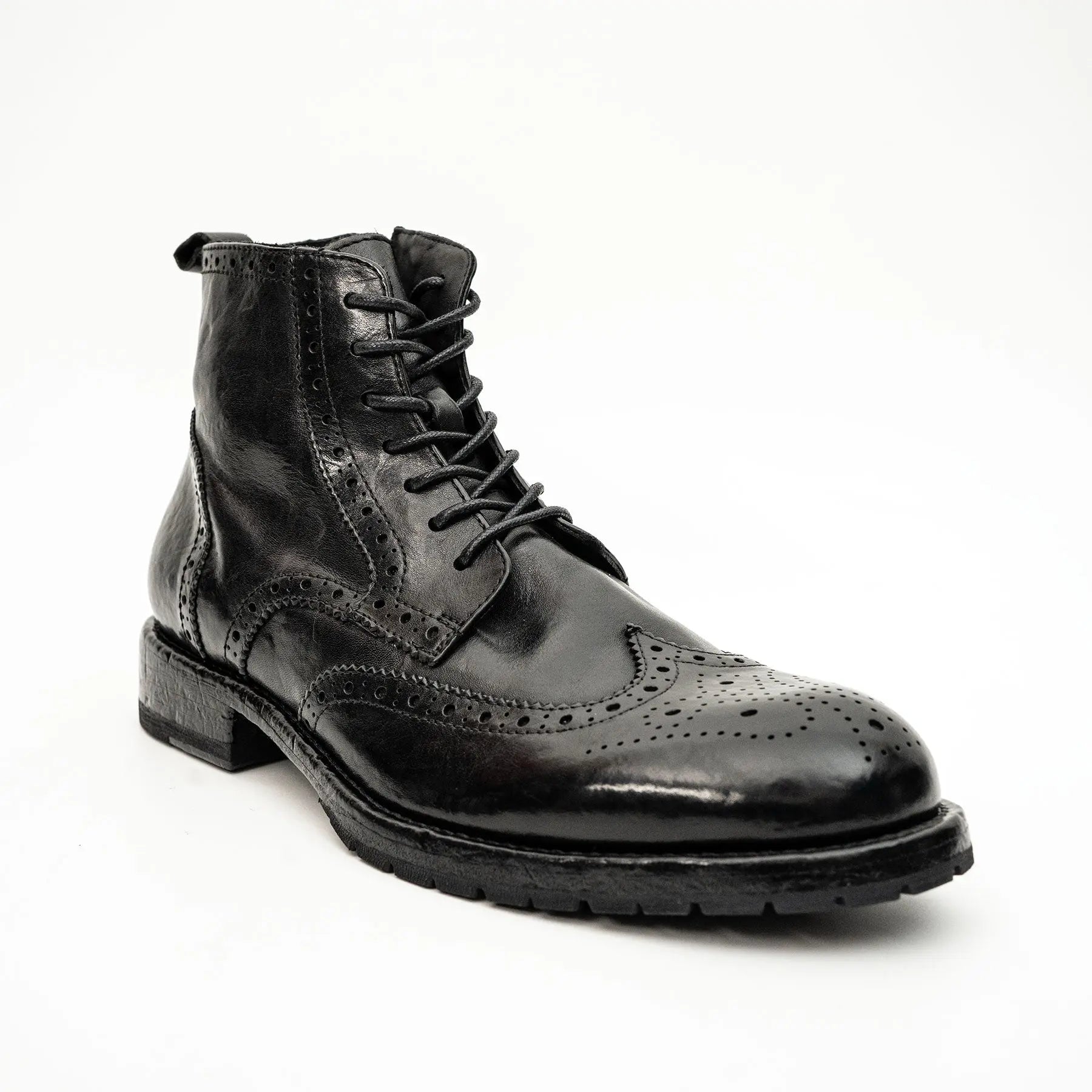 Black Washed Leather Brogue Martin Boot