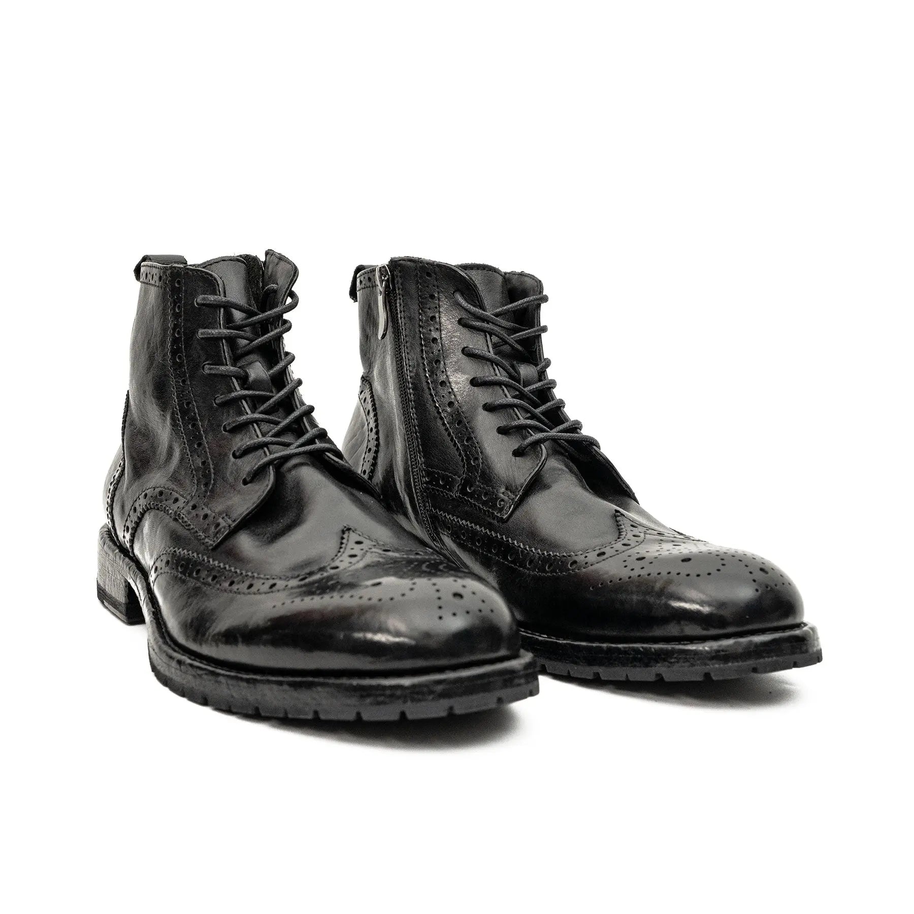 Black Washed Leather Brogue Martin Boot