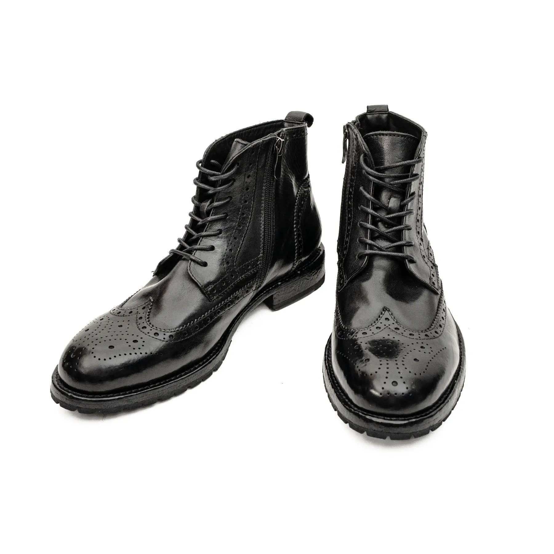 Black Washed Leather Brogue Martin Boot