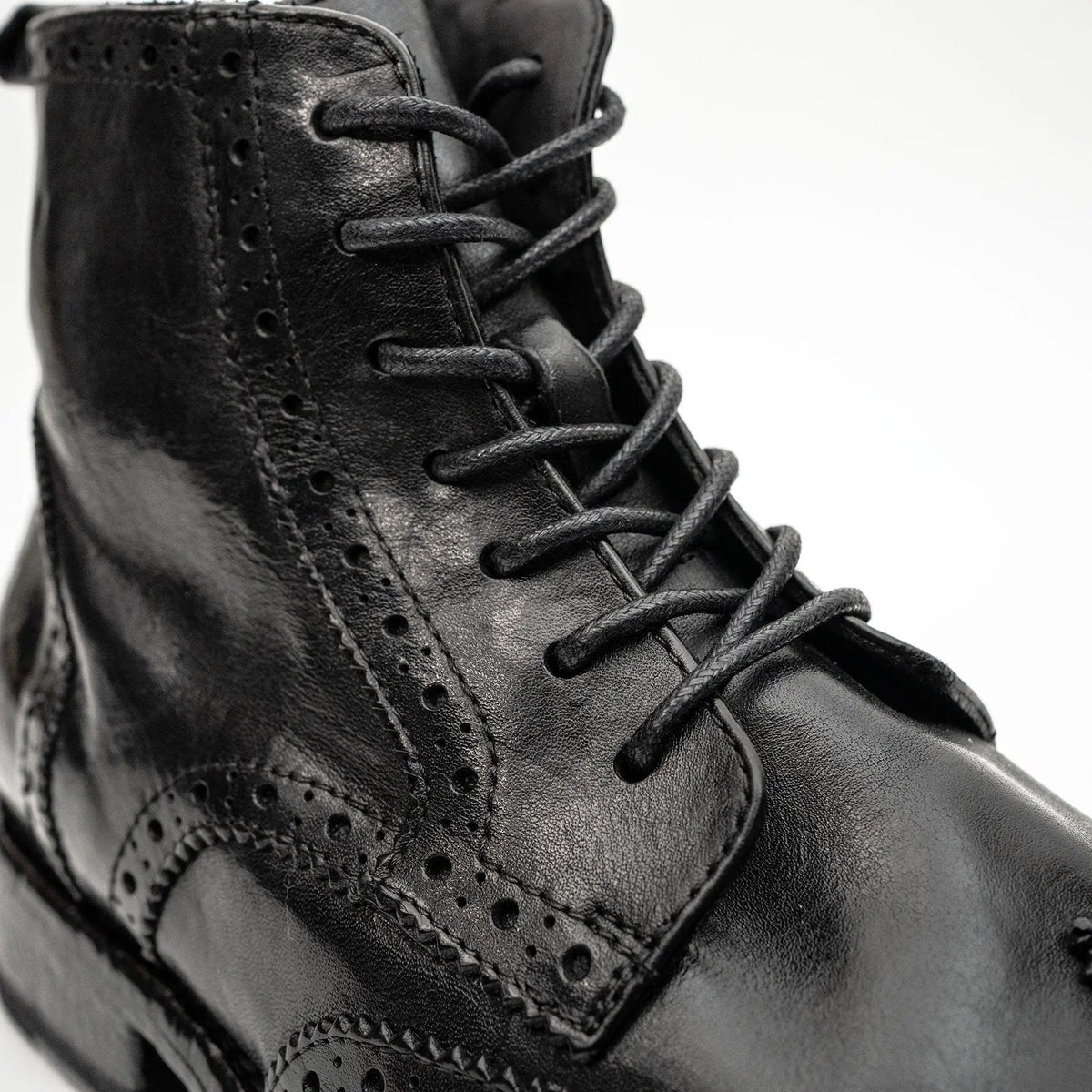 Black Washed Leather Brogue Martin Boot