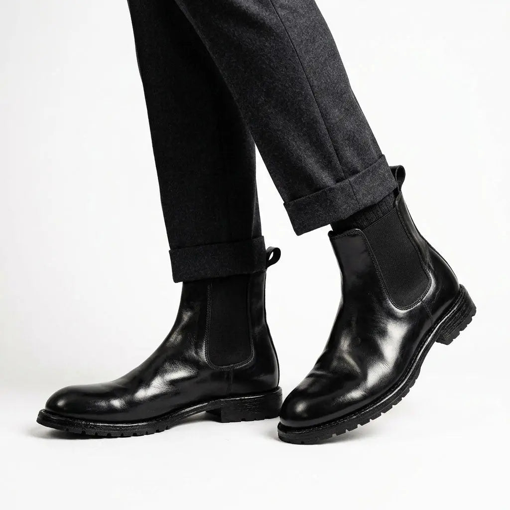 Black Washed Leather Chelsea Boot