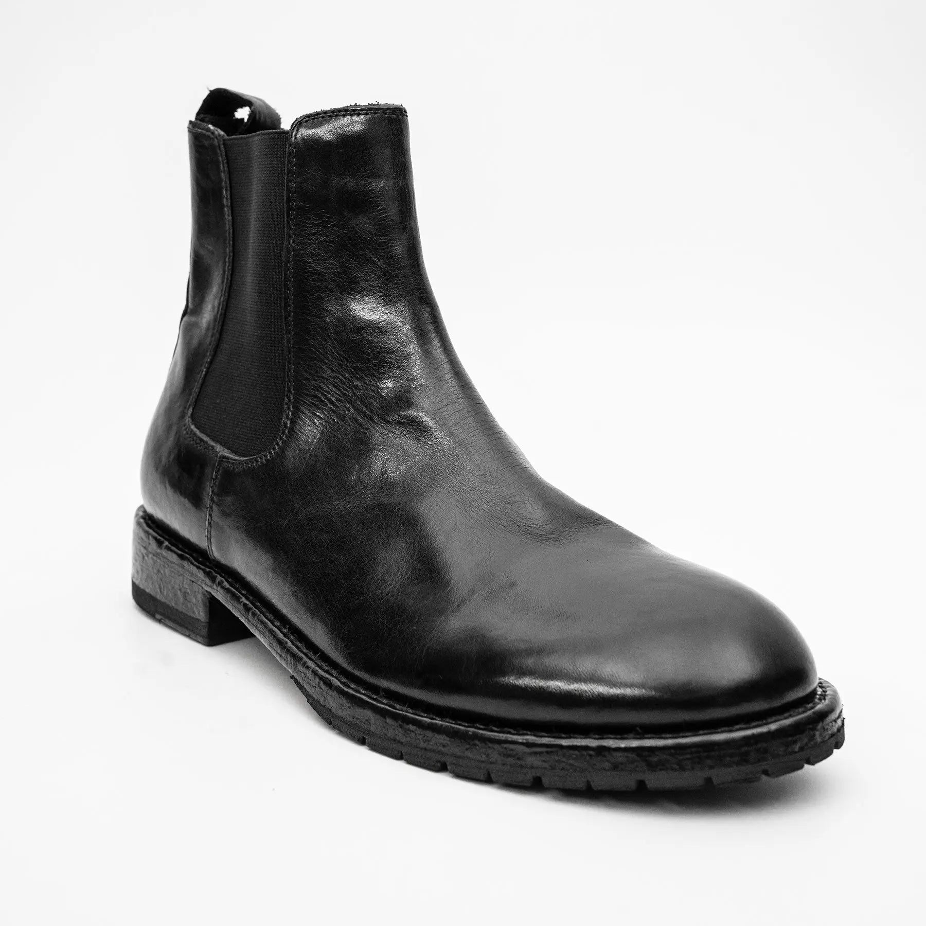 Black Washed Leather Chelsea Boot