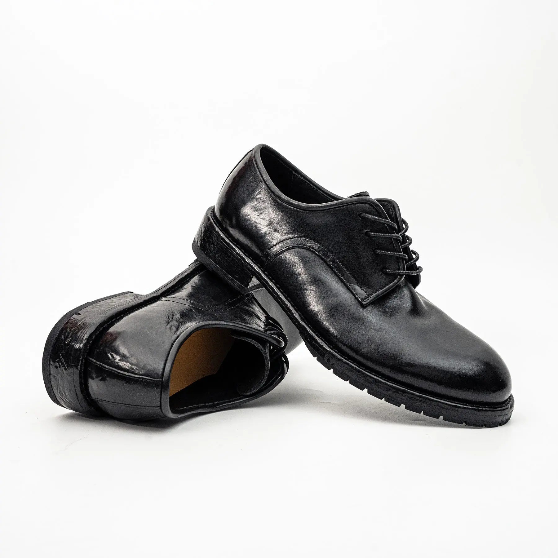 Black Washed Leather Derby