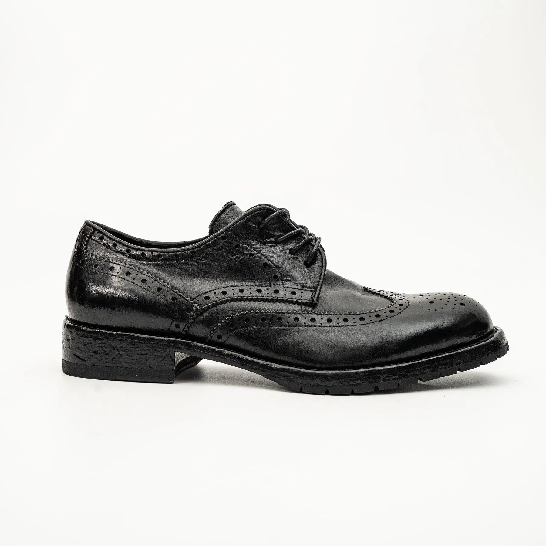 Black Washed Leather Lug Derby