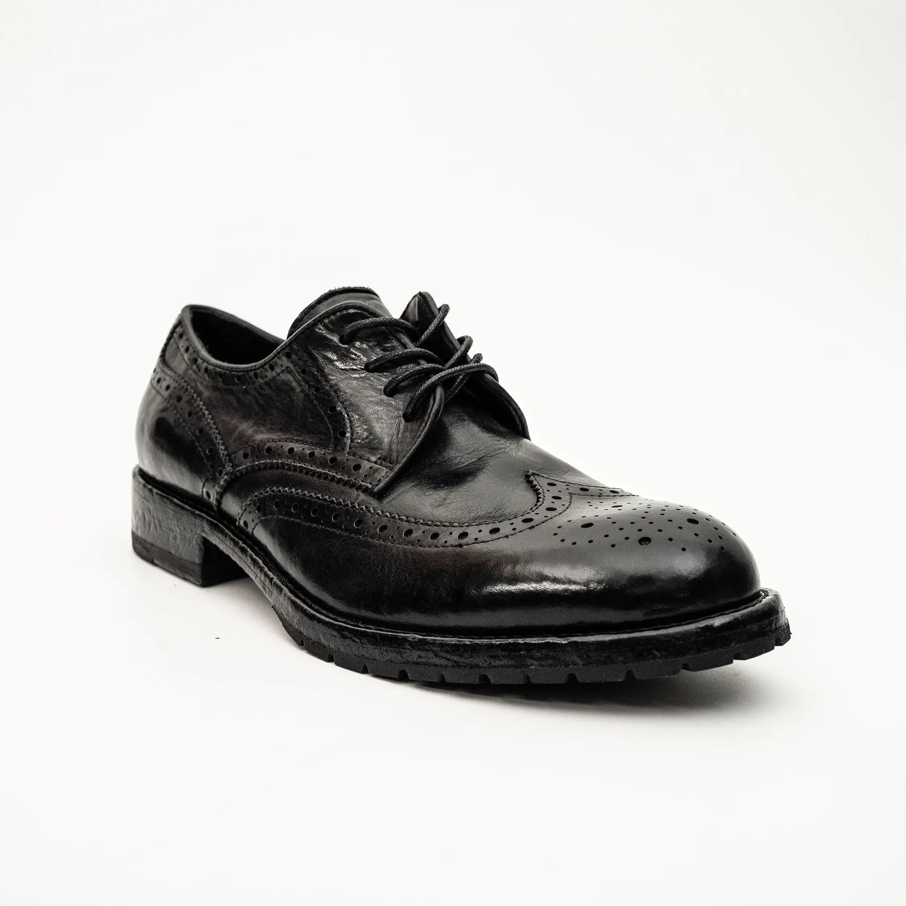 Black Washed Leather Lug Derby