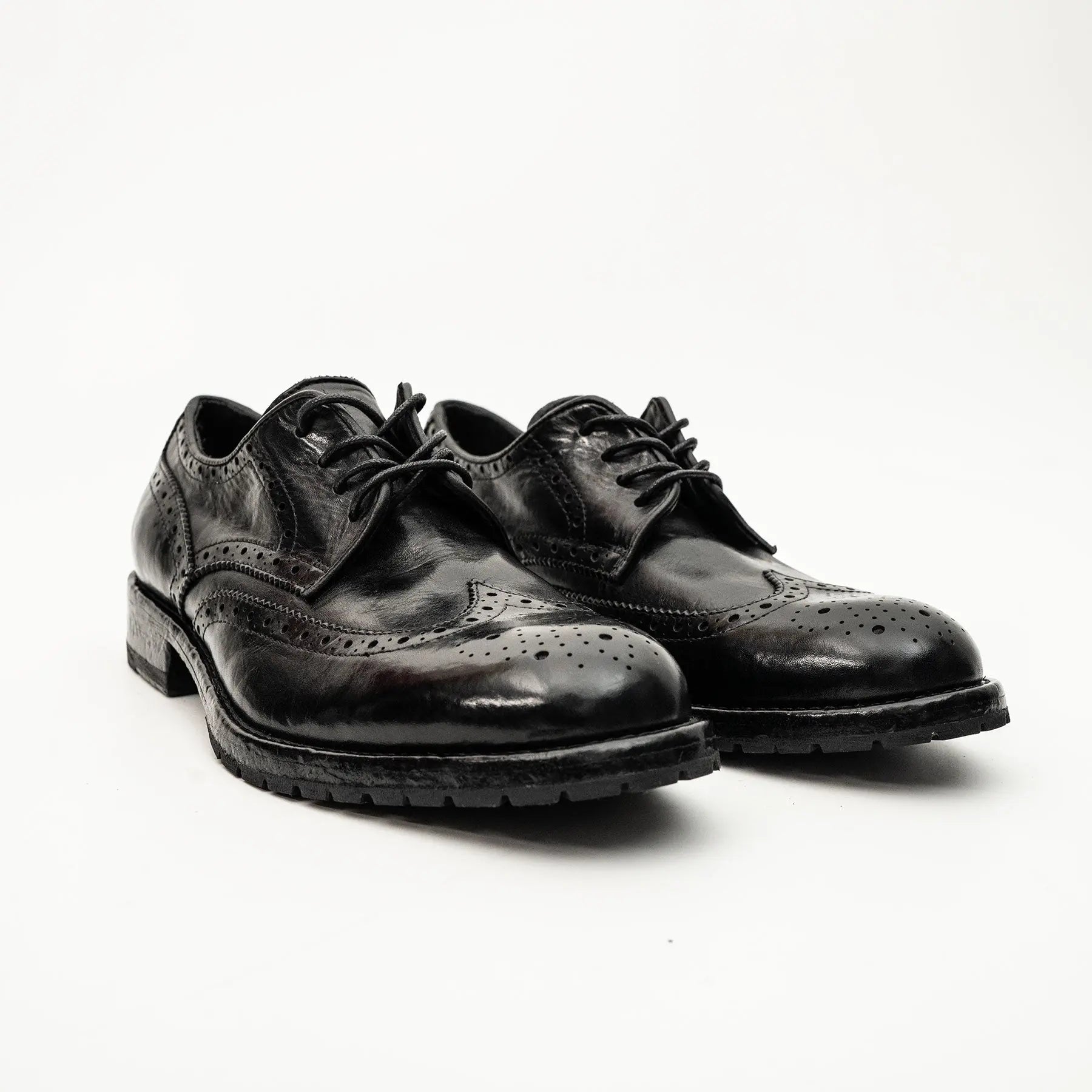 Black Washed Leather Lug Derby