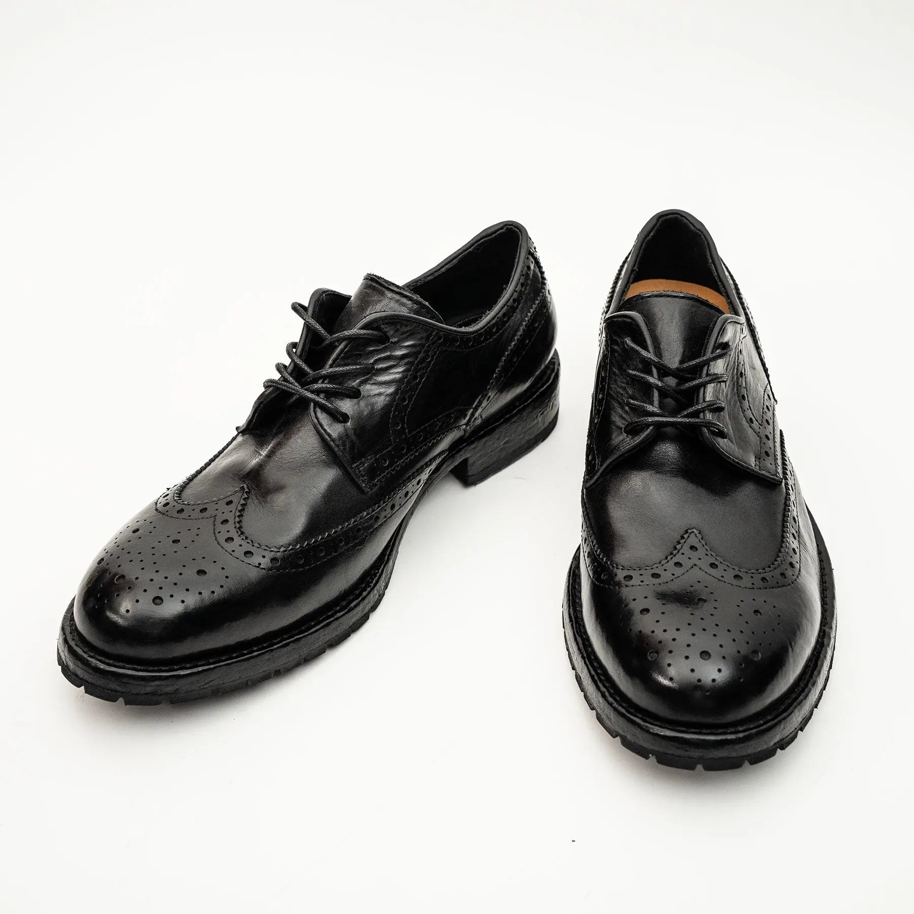 Black Washed Leather Lug Derby