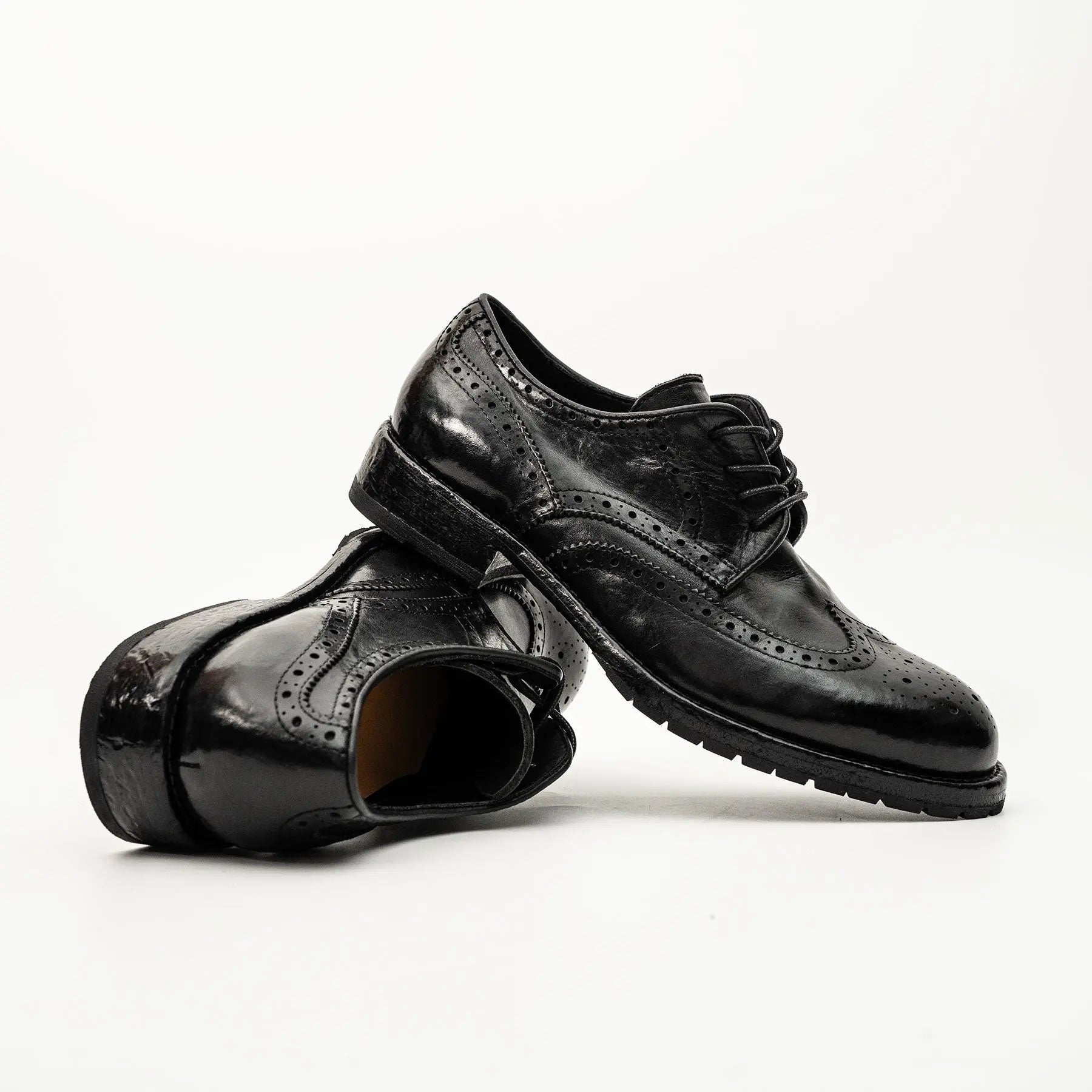 Black Washed Leather Lug Derby
