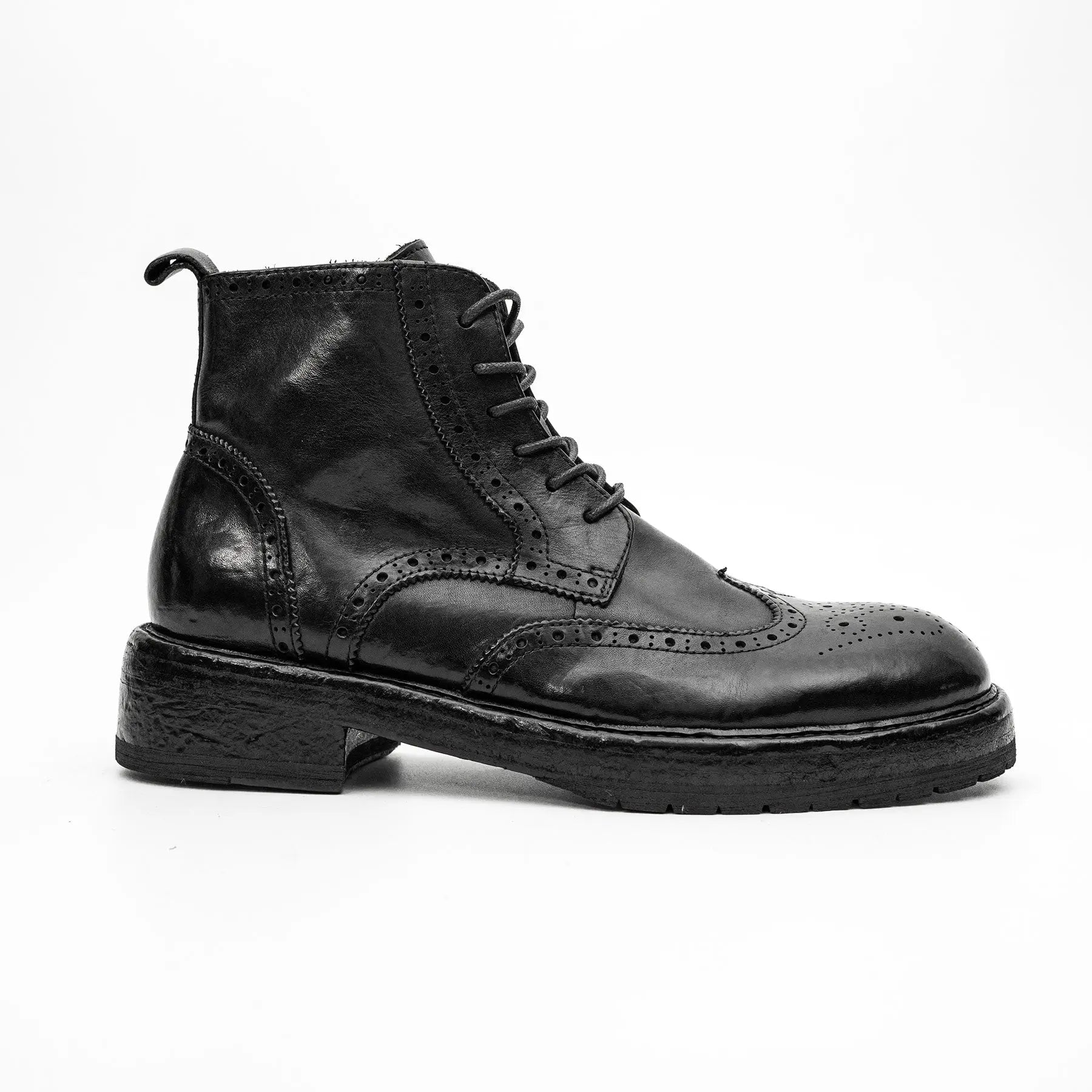 Black Washed Leather Martin Boot