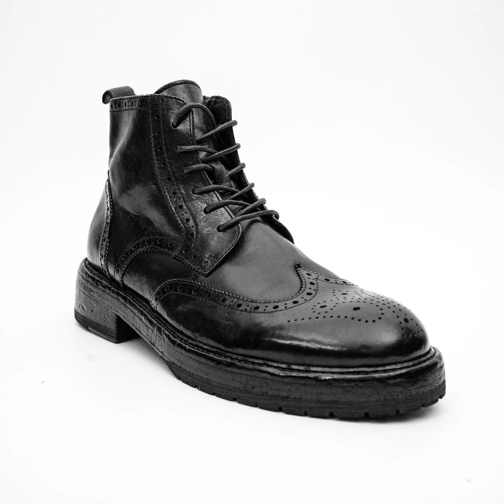 Black Washed Leather Martin Boot