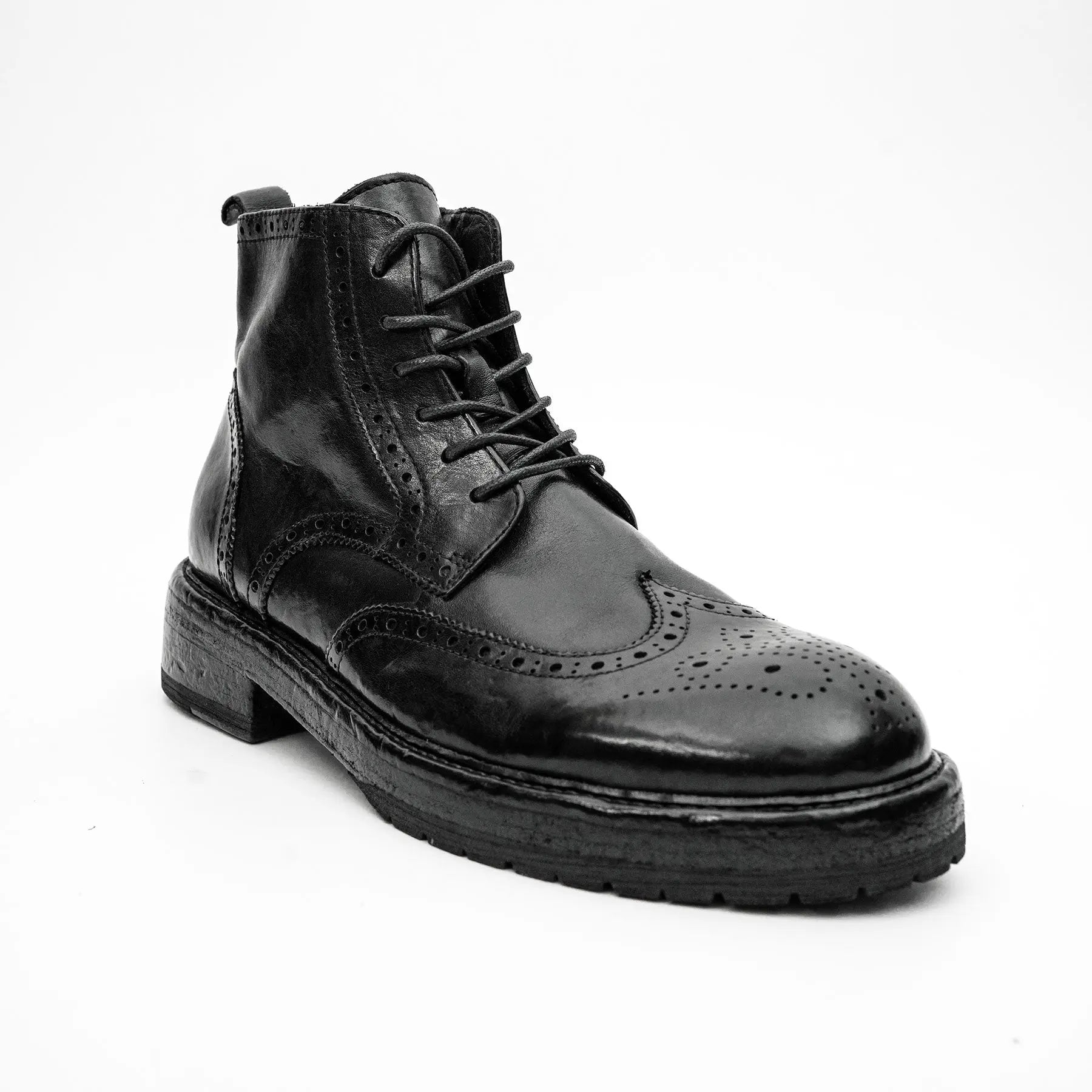 Black Washed Leather Martin Boot