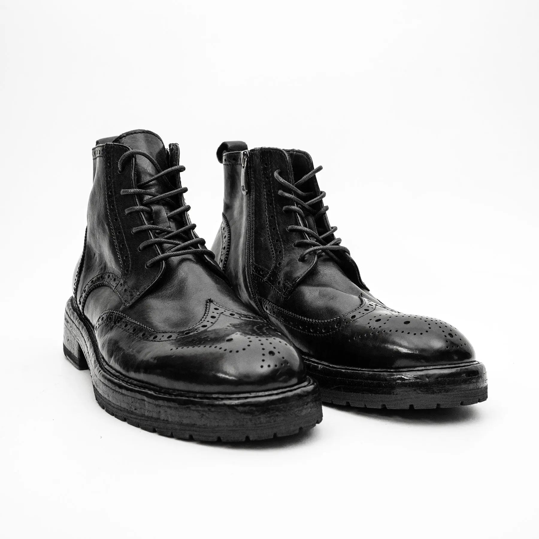 Black Washed Leather Martin Boot