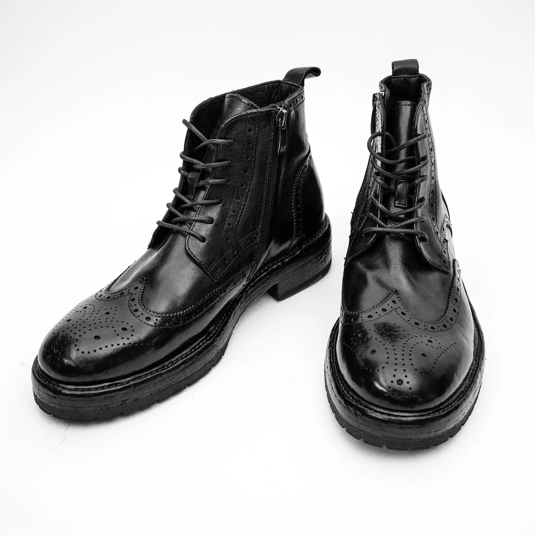 Black Washed Leather Martin Boot