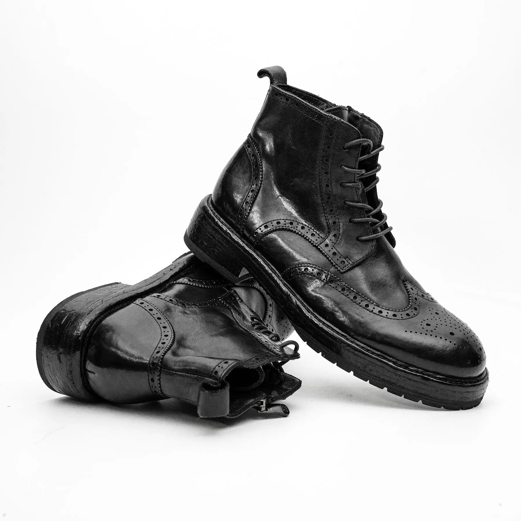 Black Washed Leather Martin Boot