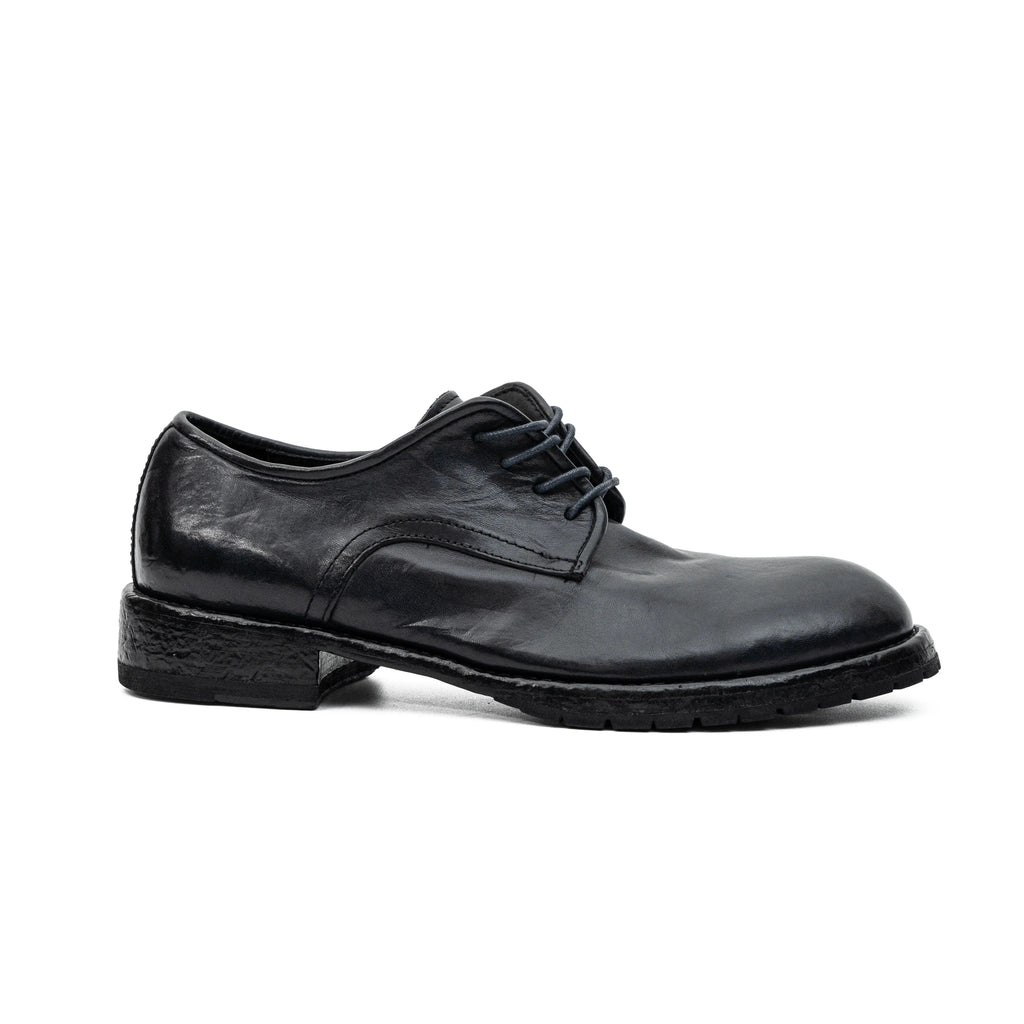 Black Washed Leather Plain Derby
