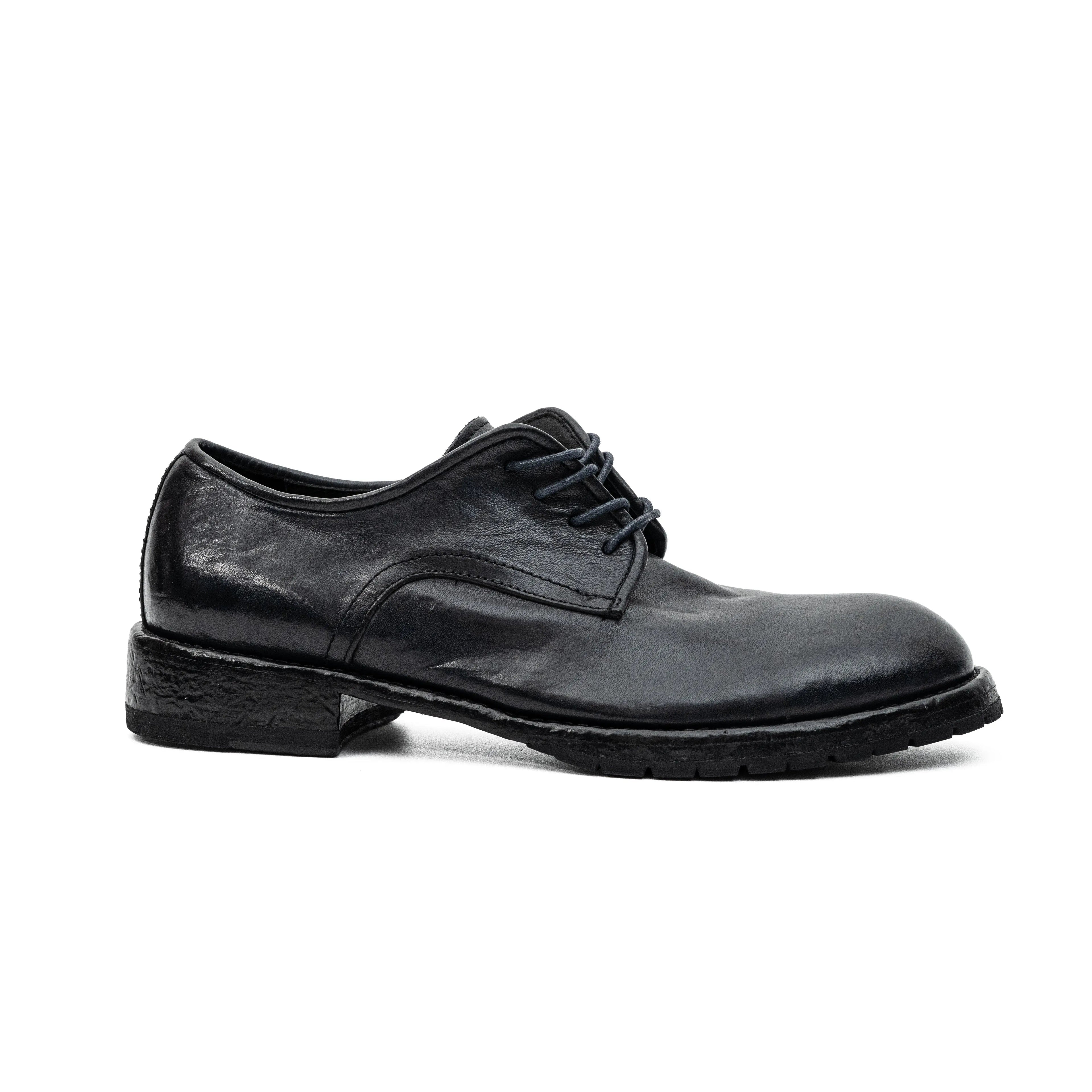 Black Washed Leather Plain Derby