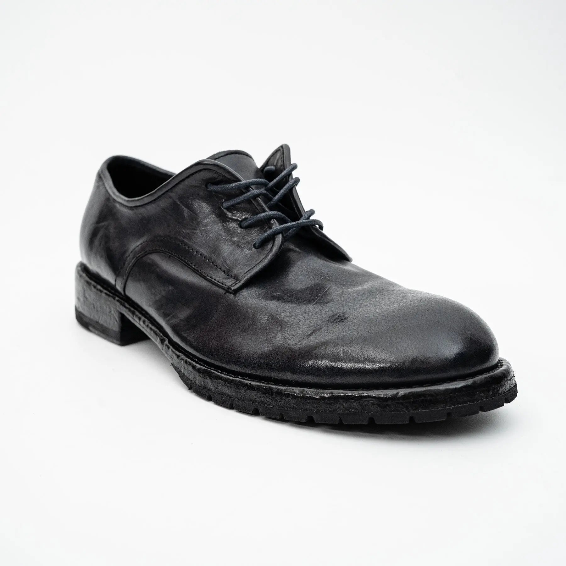 Black Washed Leather Plain Derby